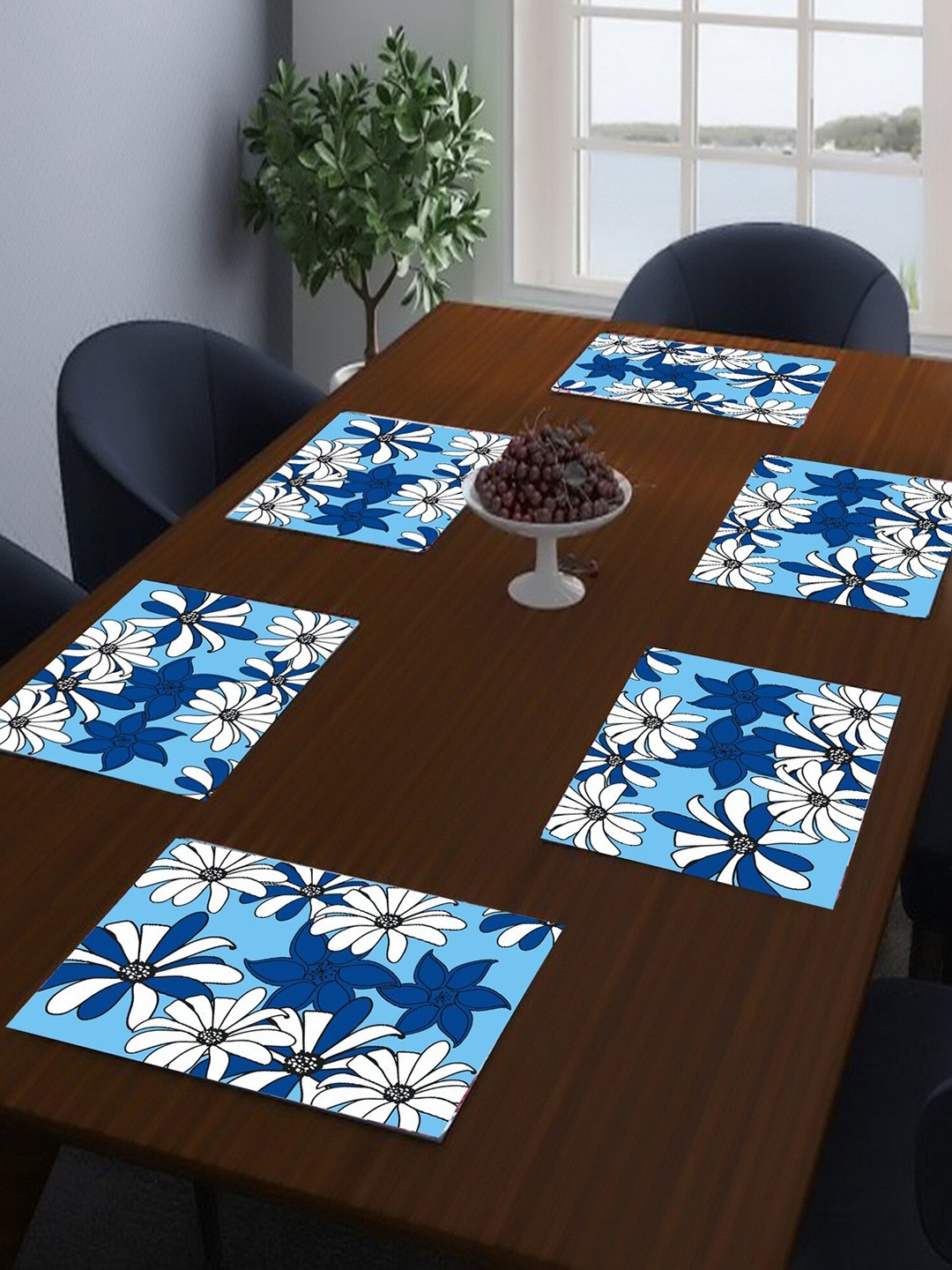 

Dakshya Industries 6-Pcs Blue & White Floral Rectangular Table Placemats