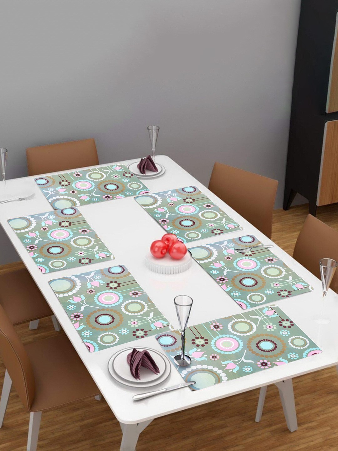 

Dakshya Industries Green & Pink 6 Pieces Floral Printed Rectangular Table Placemats