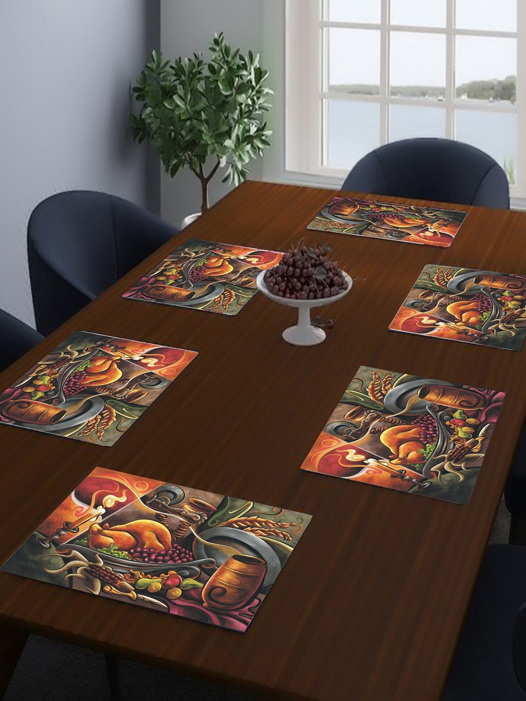 

Dakshya Industries 6-Pcs Orange & Grey Rectangular Table Placemats