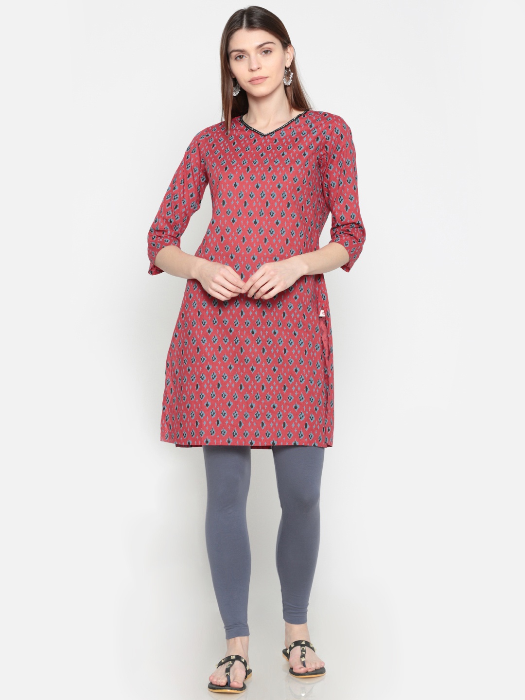 

Karigari Women Red Printed A-Line Kurta