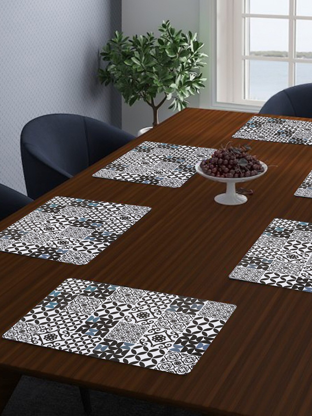 

Dakshya Industries Grey & White 6 Pieces Printed Rectangle Table Placemats