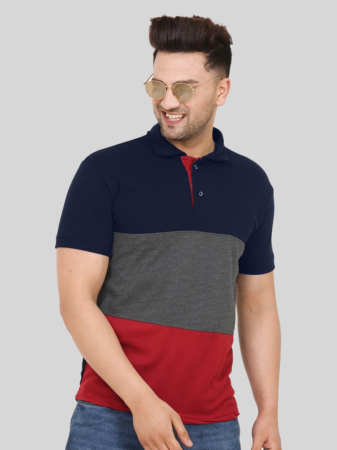 

Leotude Colourblocked Polo Collar T-shirt, Navy blue