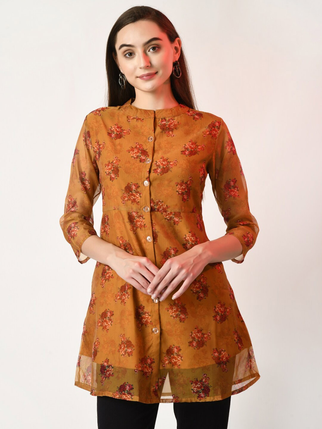

Sangria Floral Printed Cotton Tunic, Mustard