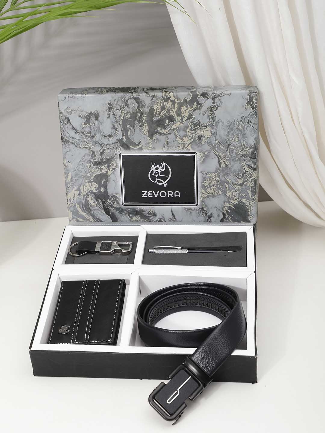 

ZEVORA Men Leather Accessory Gift Set, Black