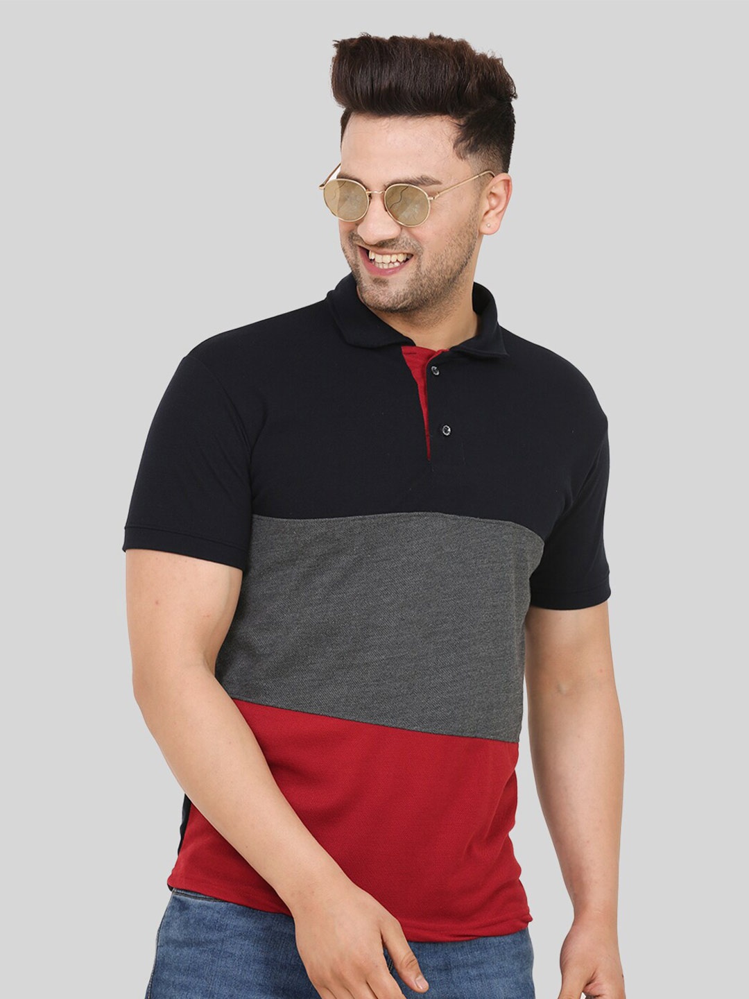 

Leotude Colourblocked Polo Collar T-shirt, Maroon