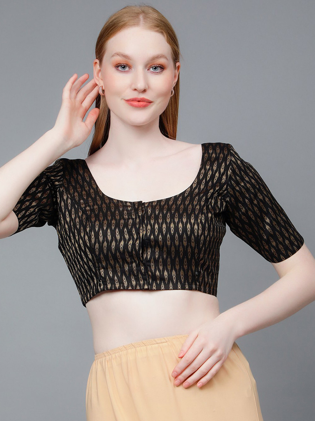 

DUMMY SHAPE Woven Design Pure Cotton Maternity Saree Blouse, Black
