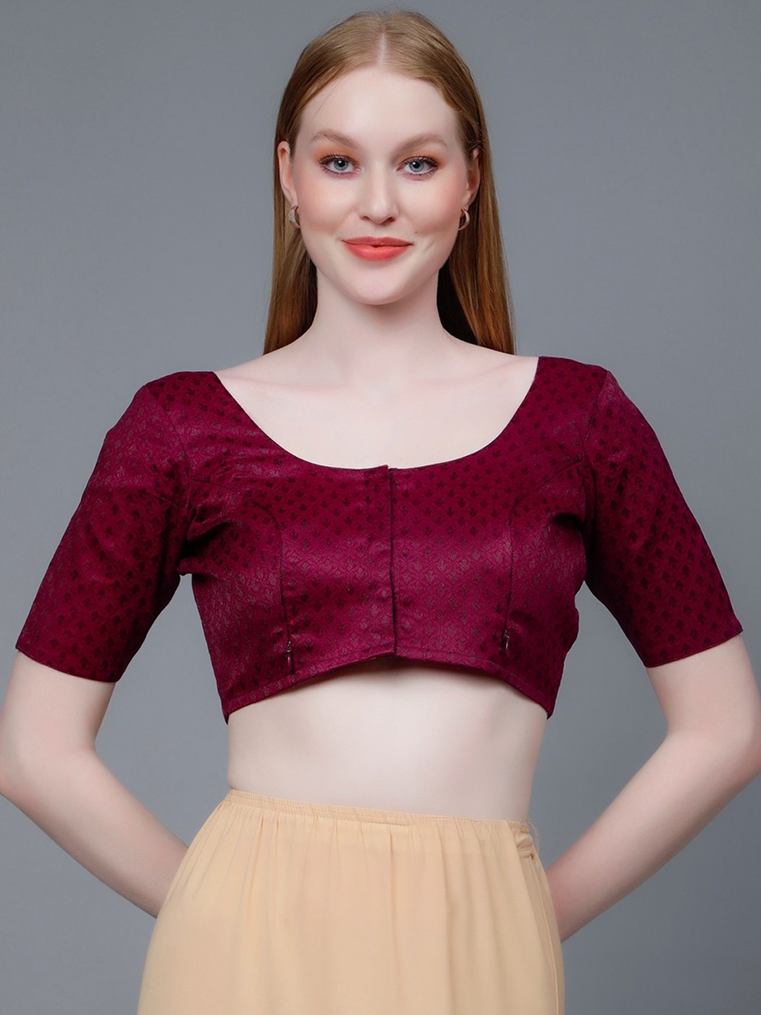 

DUMMY SHAPE Woven Design Pure Cotton Maternity Saree Blouse, Burgundy