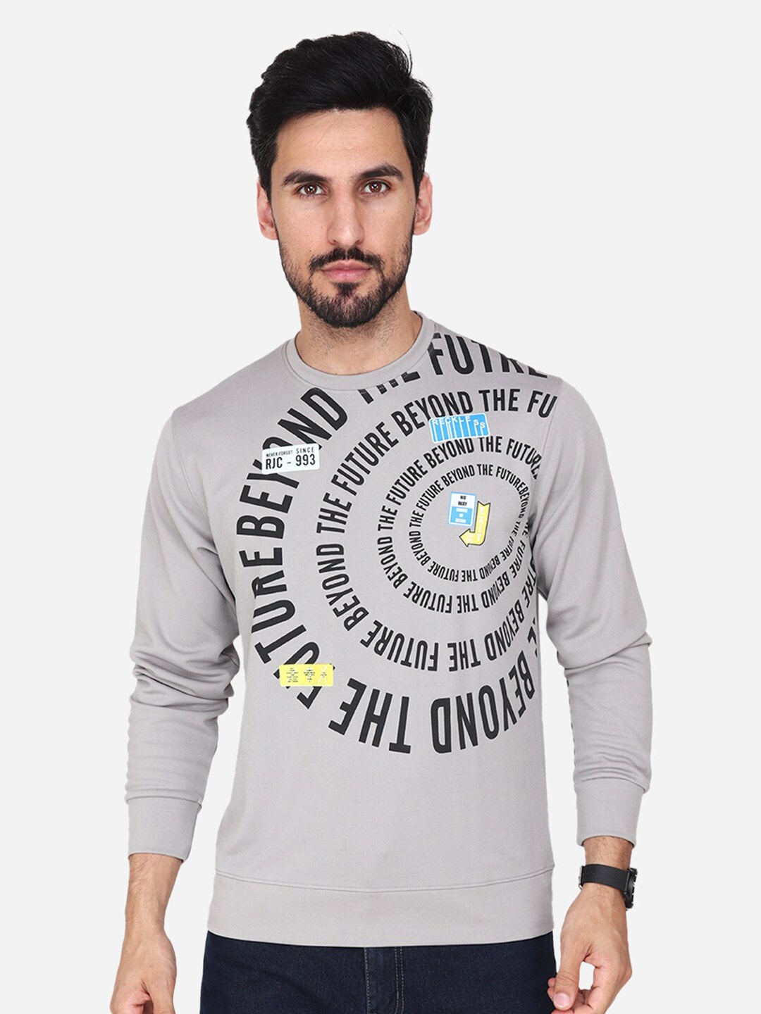 

Steele Typography Printed Round Neck Pullover Cotton Sweatshirt, Grey