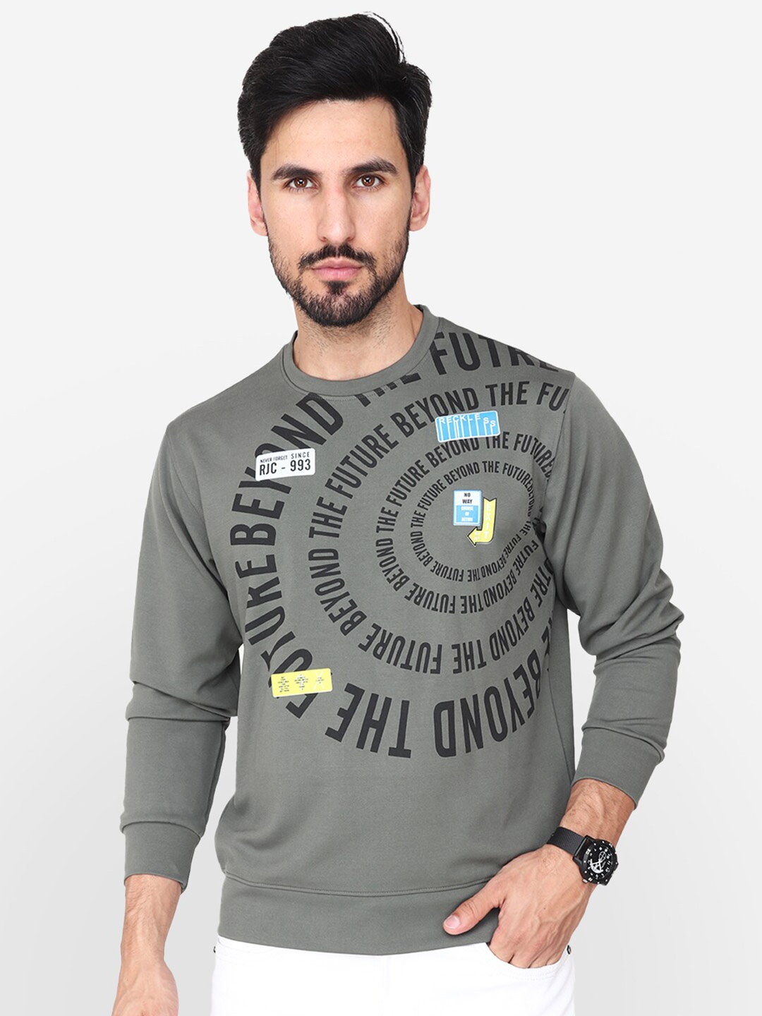 

Steele Typography Printed Round Neck Pullover Cotton Sweatshirt, Grey