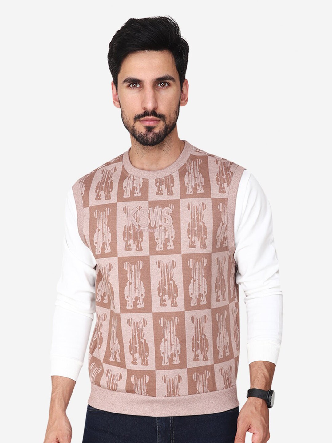 

Steele Typography Printed Round Neck Pullover Cotton Sweatshirt, Beige