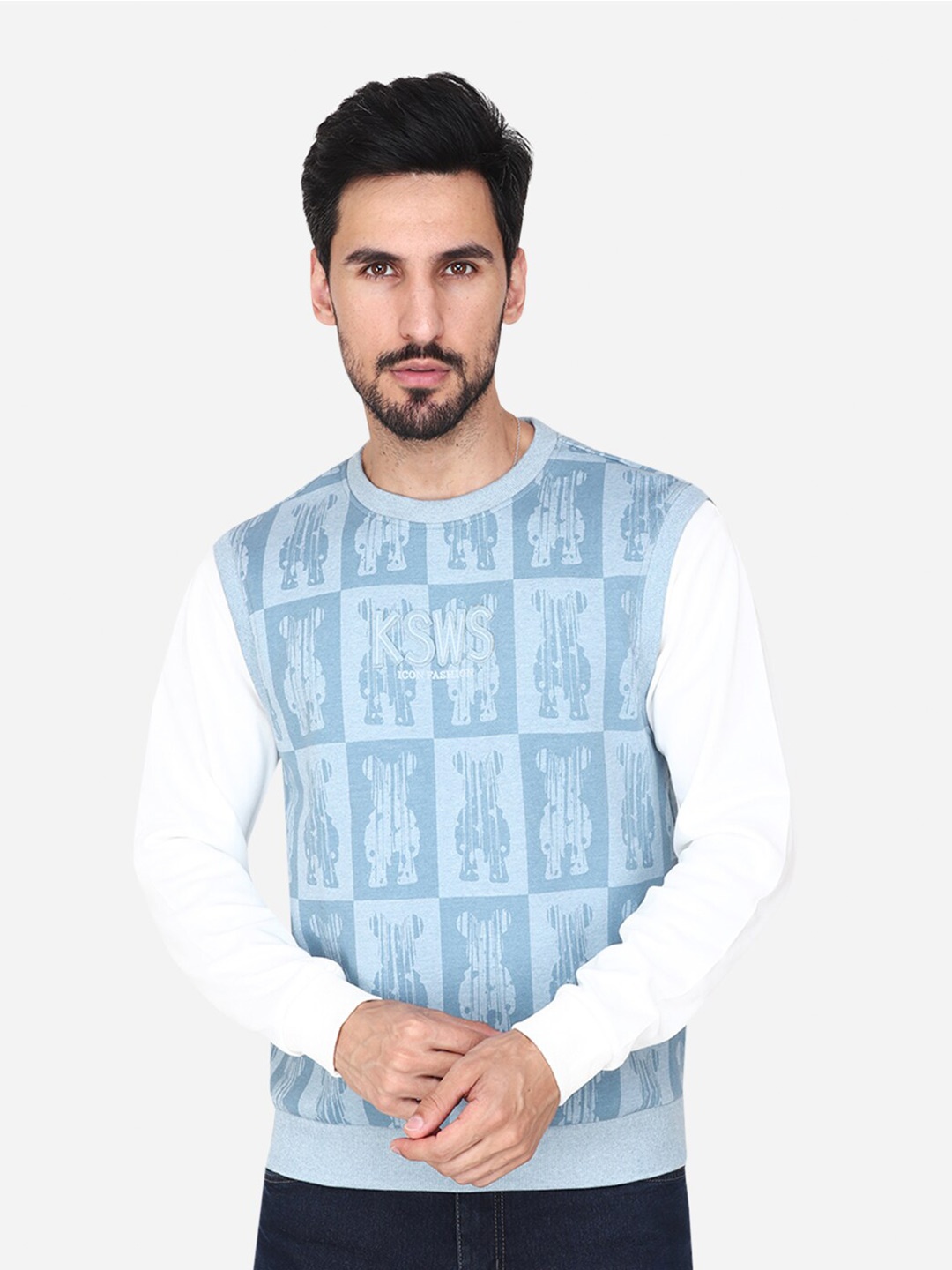 

Steele Typography Printed Round Neck Pullover Cotton Sweatshirt, Blue