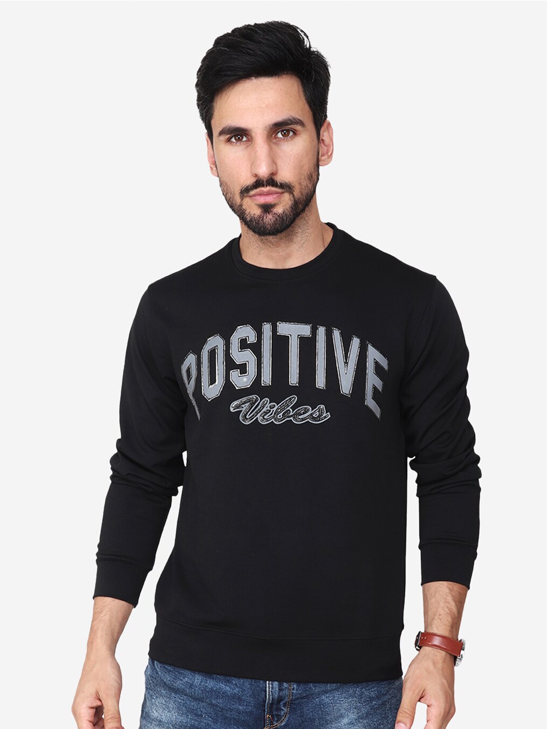 

Steele Typography Printed Round Neck Pullover Cotton Sweatshirt, Black