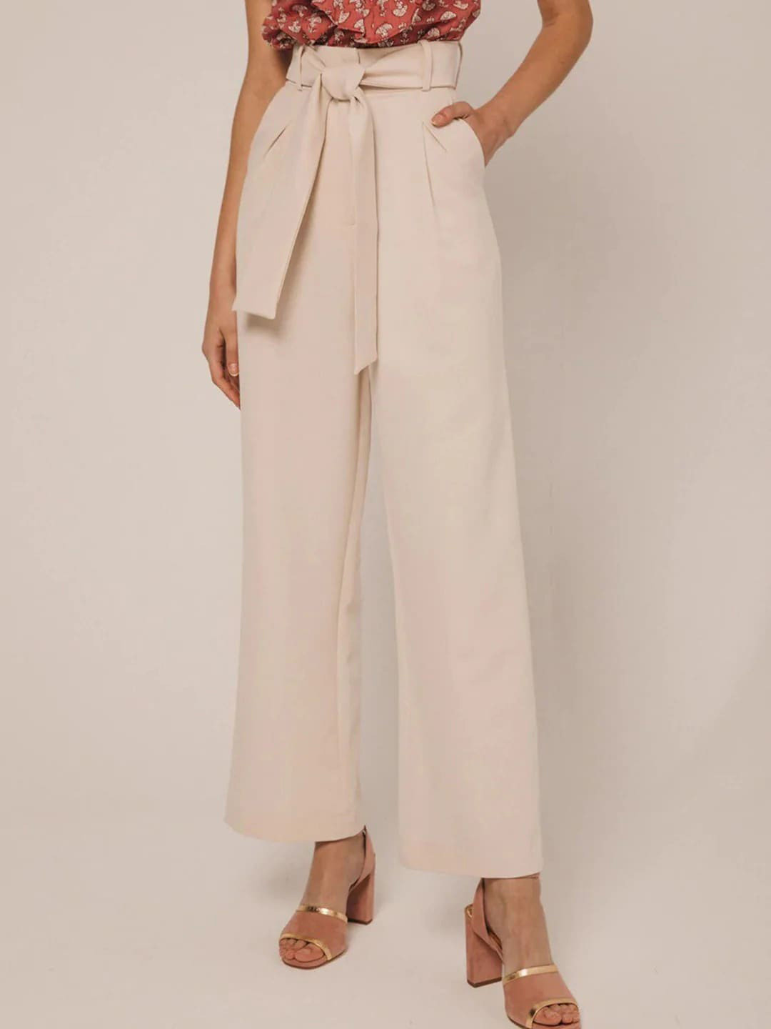 

KHUSHBOO AND PANKAJ Women Smart Straight Fit High-Rise Pleated Parallel Trousers, Off white