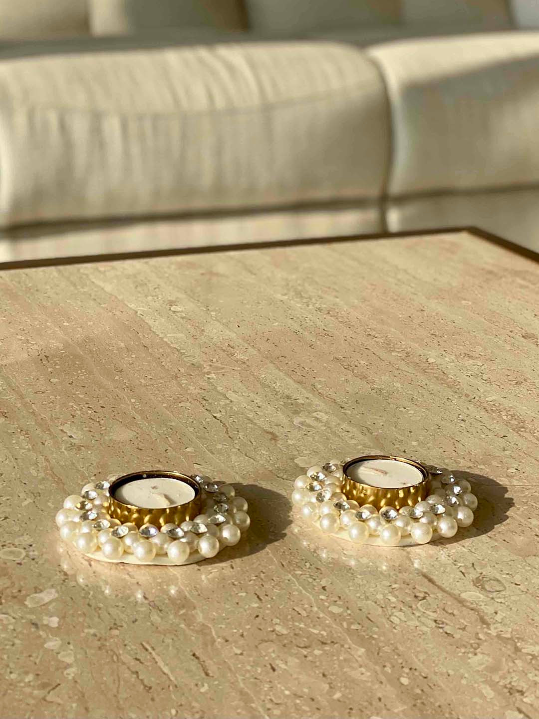 

Mason Home 2 Pcs White Pearl Embelllished Diya