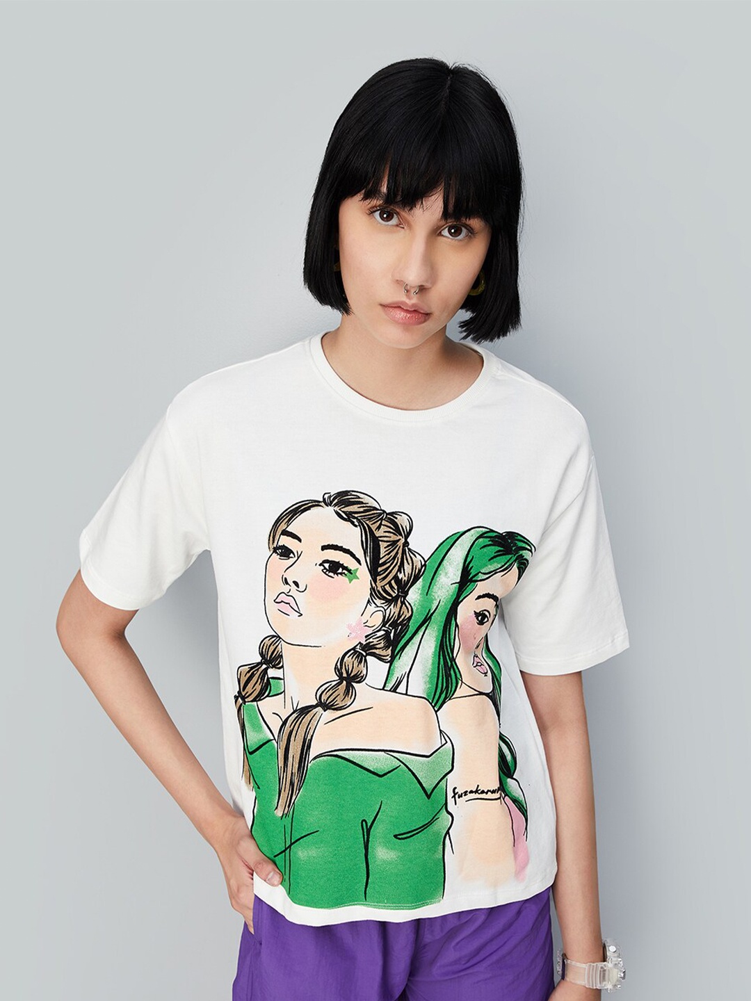

max Graphic Printed Drop-Shoulder Pure Cotton T-shirt, White