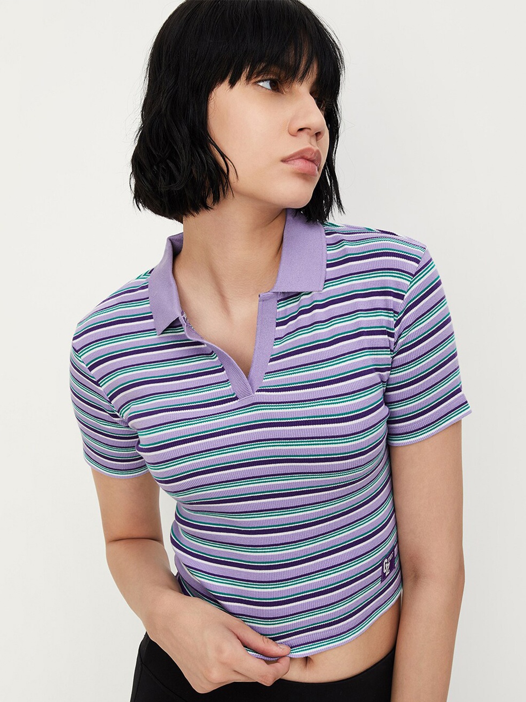 

max Striped Polo Collar T-shirt, Purple