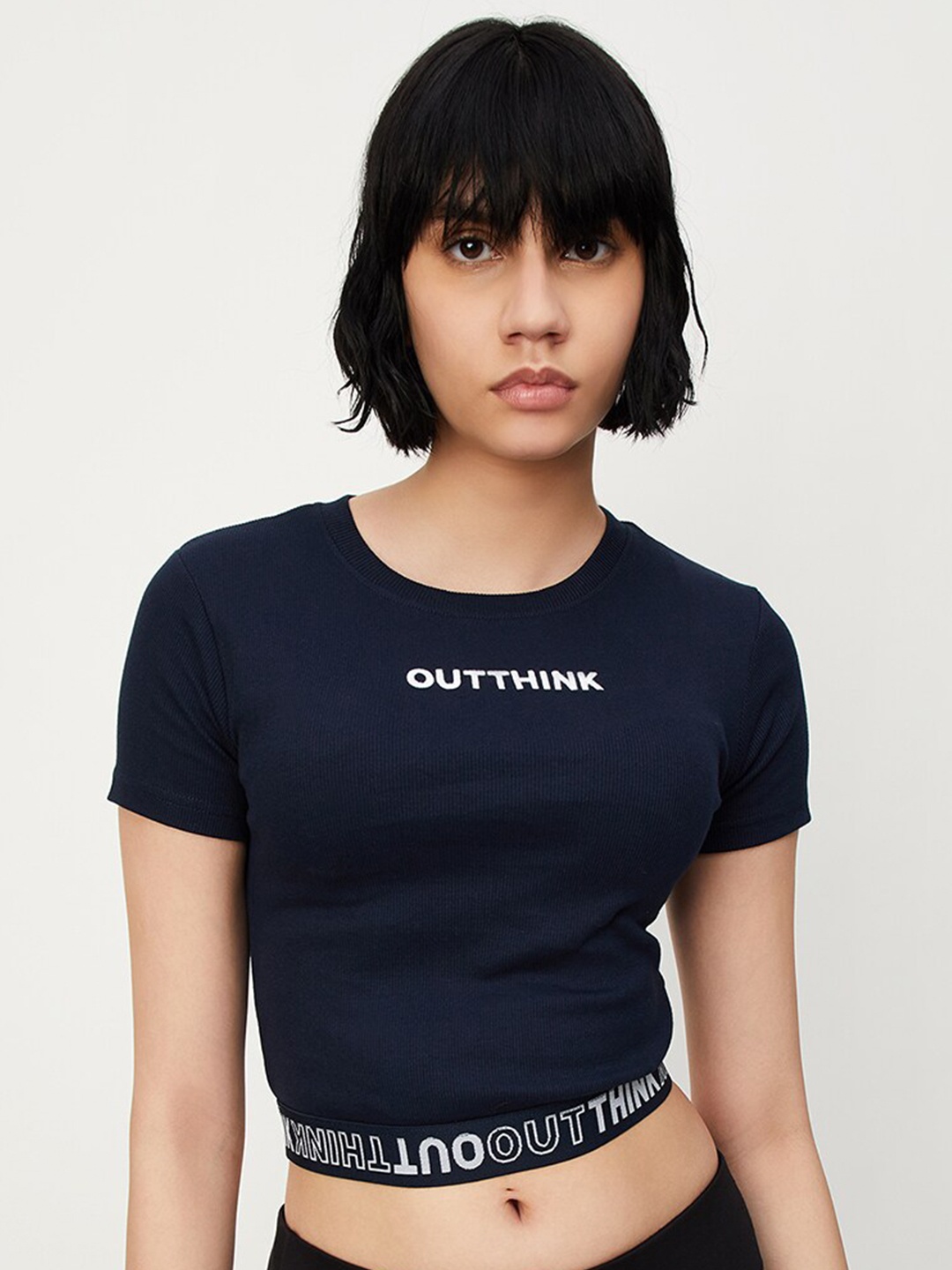 

max Typography Printed Round Neck T-shirt, Blue