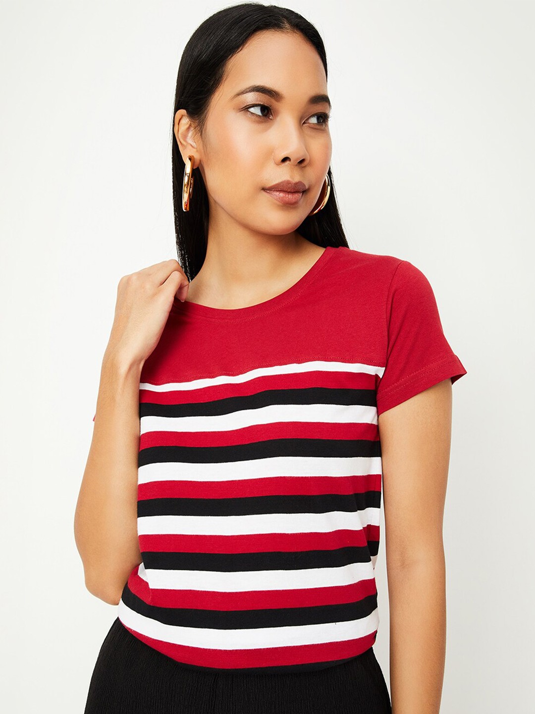 

max Striped Pure Cotton T-shirt, Red