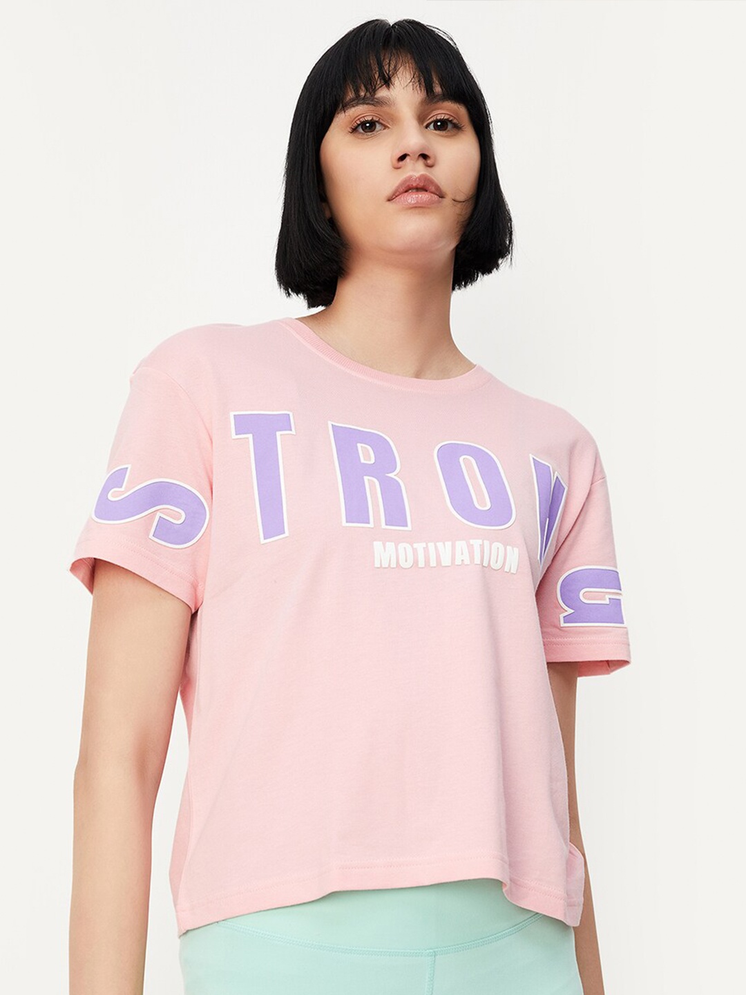 

max Typography Printed Round Neck T-shirt, Pink