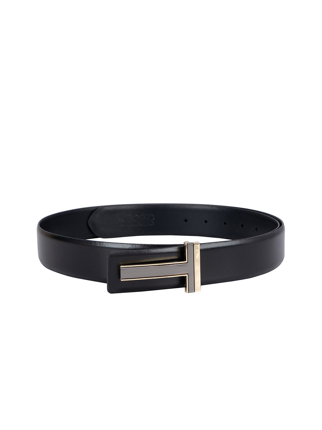

ROSSO BRUNELLO Men Slim Leather Belt, Black