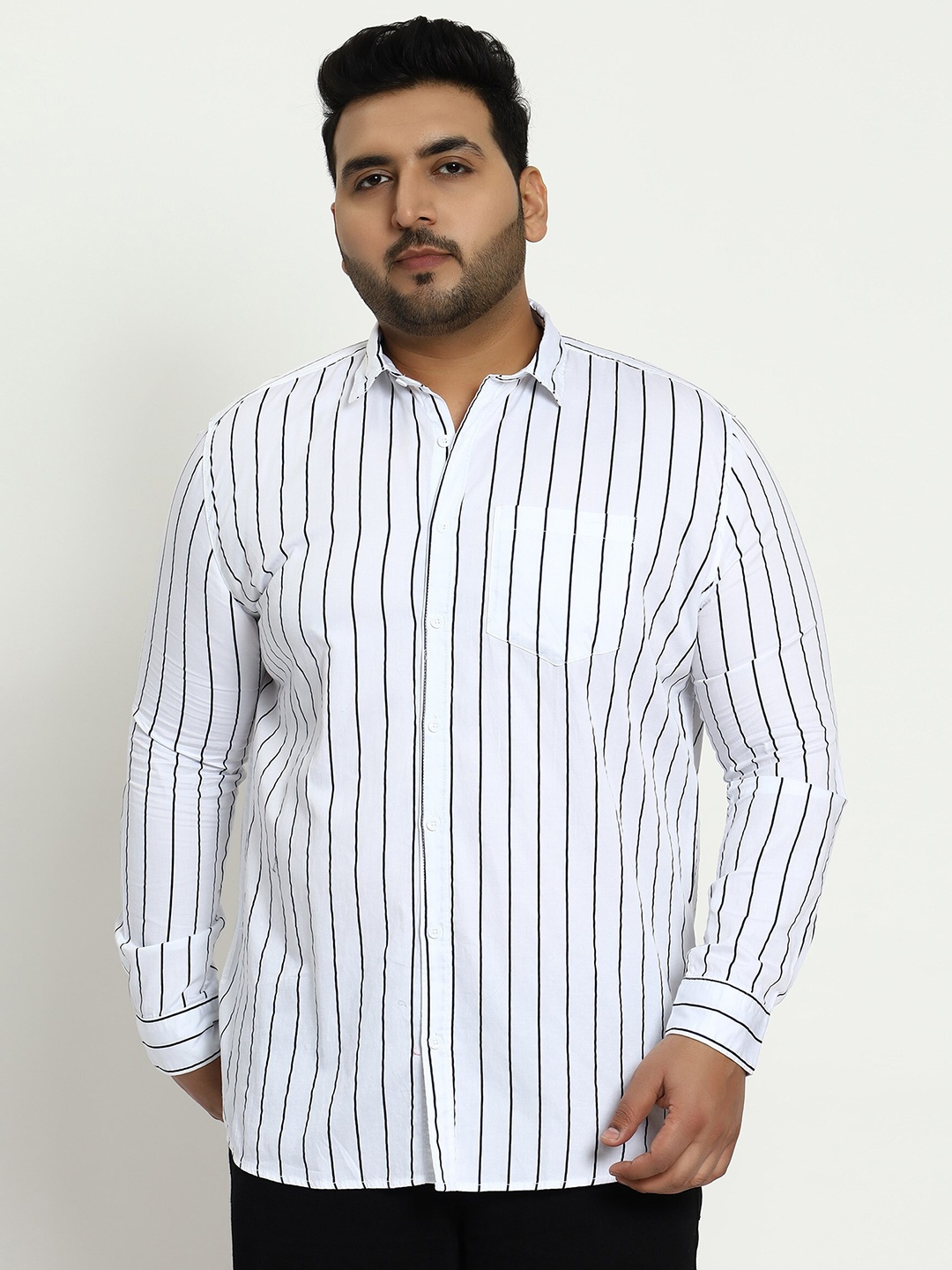 

Toodle Plus Comfort Vertical Striped Pure Cotton Casual Shirt, White