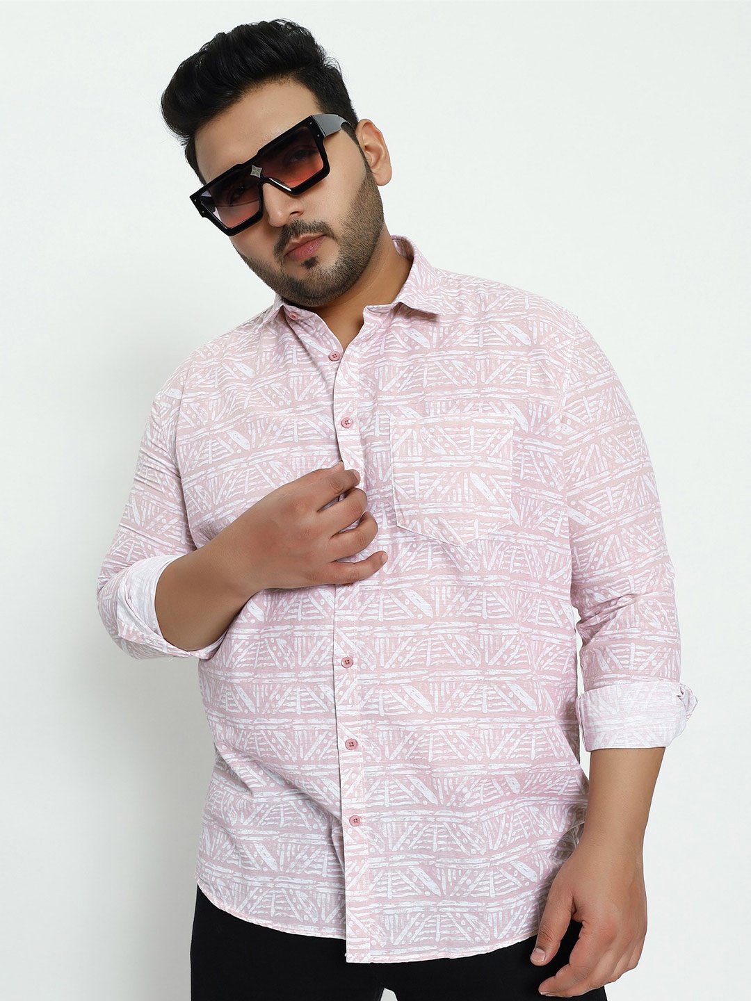 

Toodle Plus Plus Size Comfort Abstract Printed Cotton Linen Casual Shirt, Pink