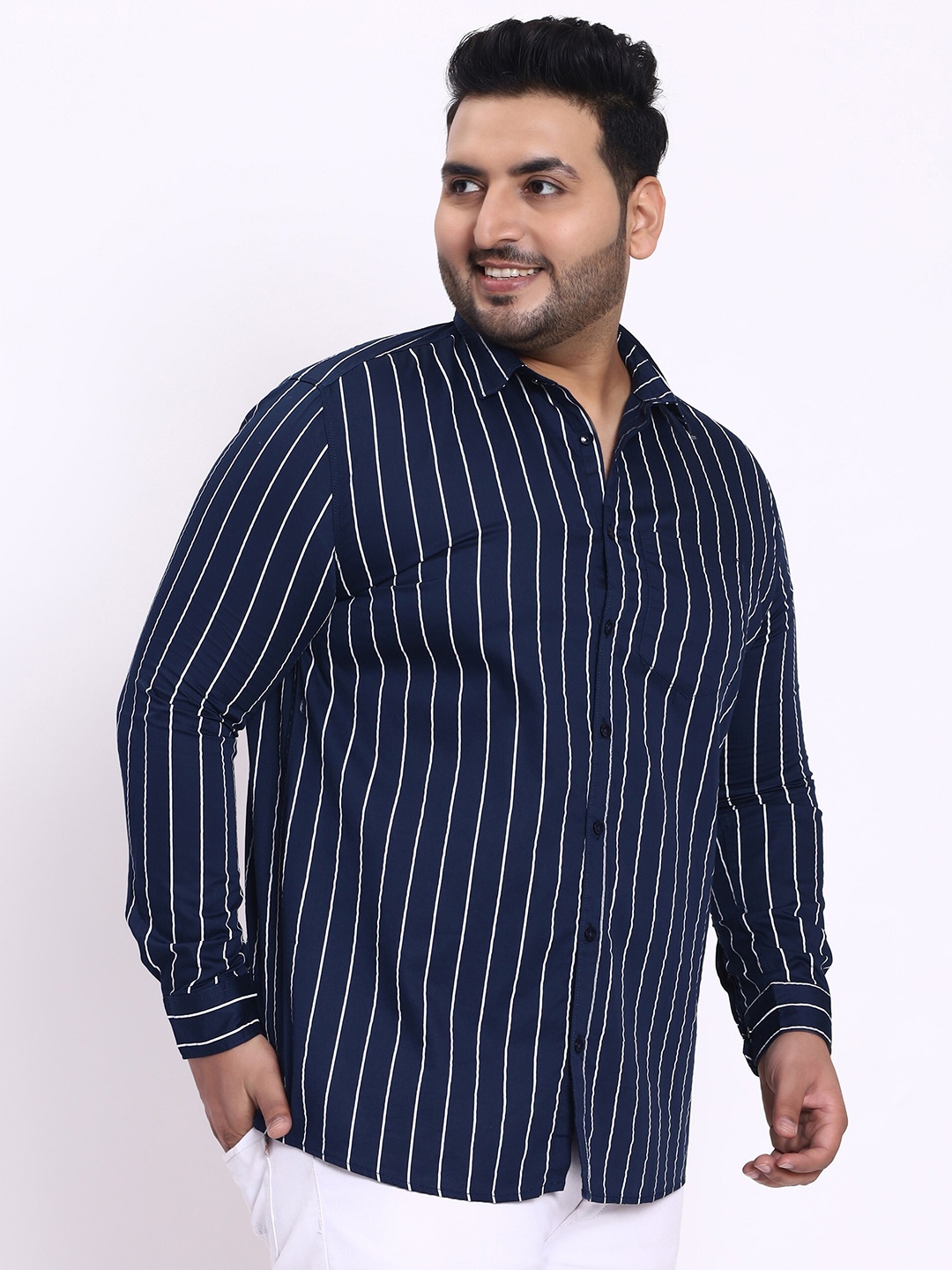 

Toodle Plus Comfort Vertical Striped Pure Cotton Casual Shirt, Navy blue