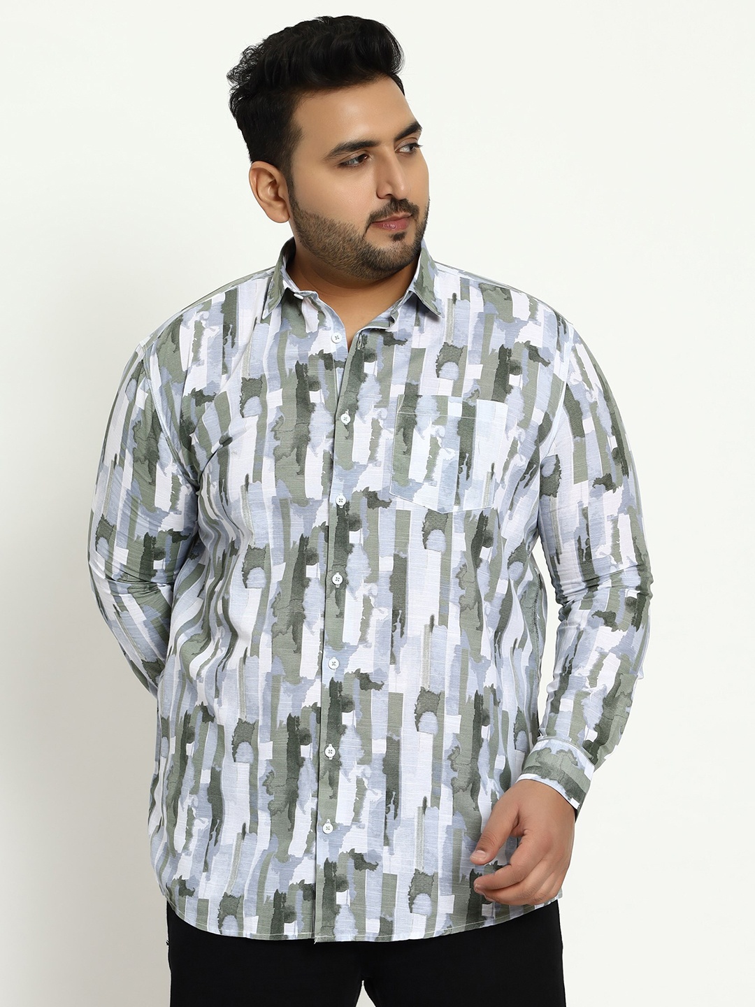 

Toodle Plus Comfort Abstract Printed Cotton Linen Casual Shirt, Green