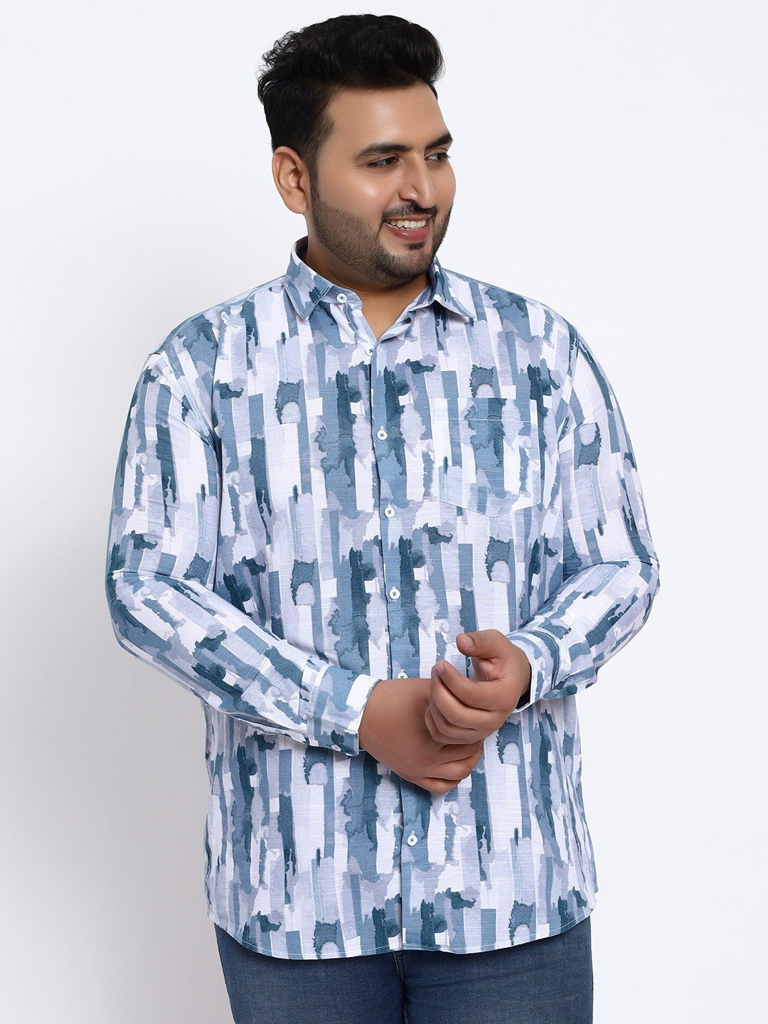 

Toodle Plus Comfort Abstract Printed Cotton Linen Casual Shirt, Blue