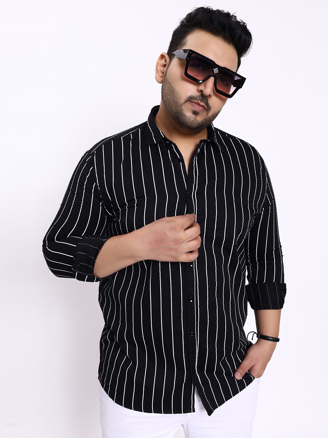 

Toodle Plus Comfort Vertical Striped Pure Cotton Casual Shirt, Black