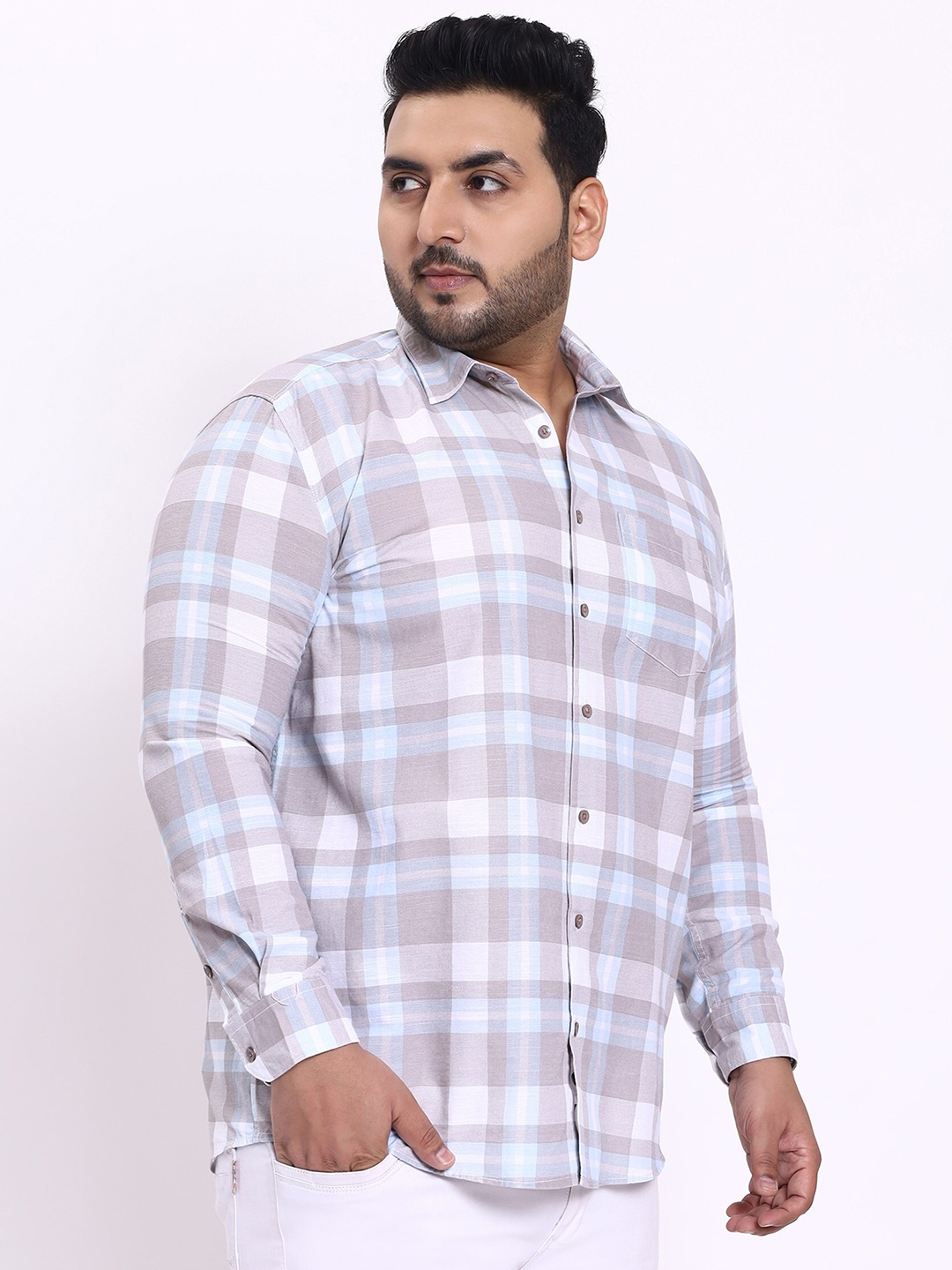 

Toodle Plus Comfort Checked Cotton Linen Casual Shirt, Brown