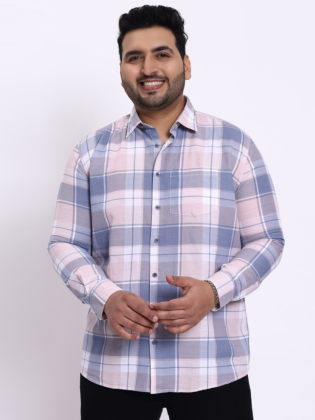 

Toodle Plus Comfort Checked Cotton Linen Casual Shirt, Peach