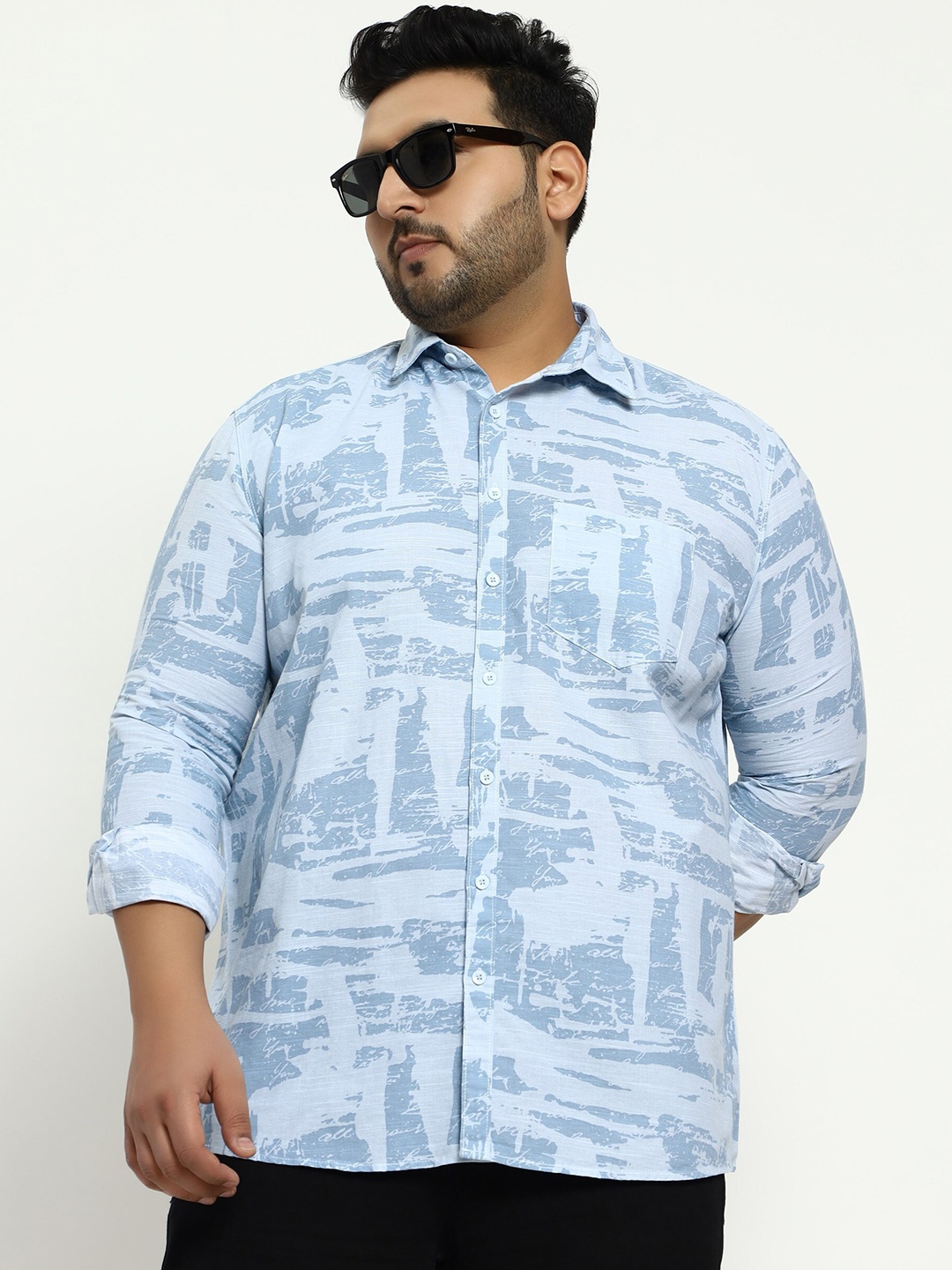 

Toodle Plus Size Abstract Printed Comfort Regular Fit Opaque Casual Shirt, Blue