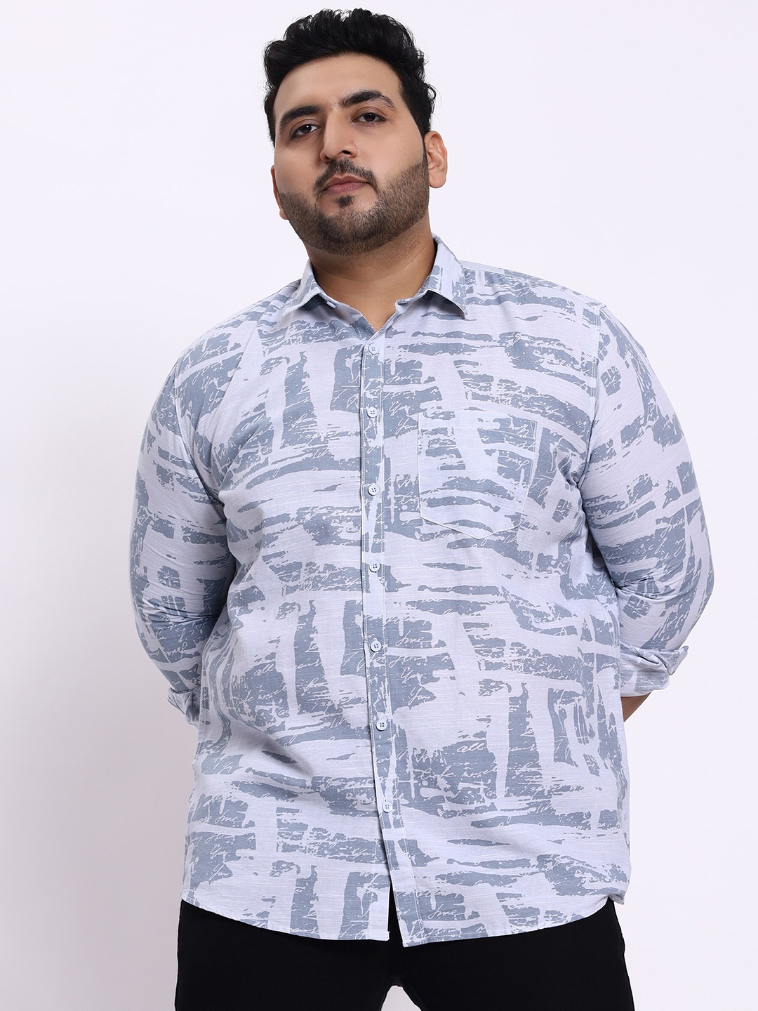 

Toodle Plus Comfort Abstract Printed Cotton Linen Casual Shirt, Grey