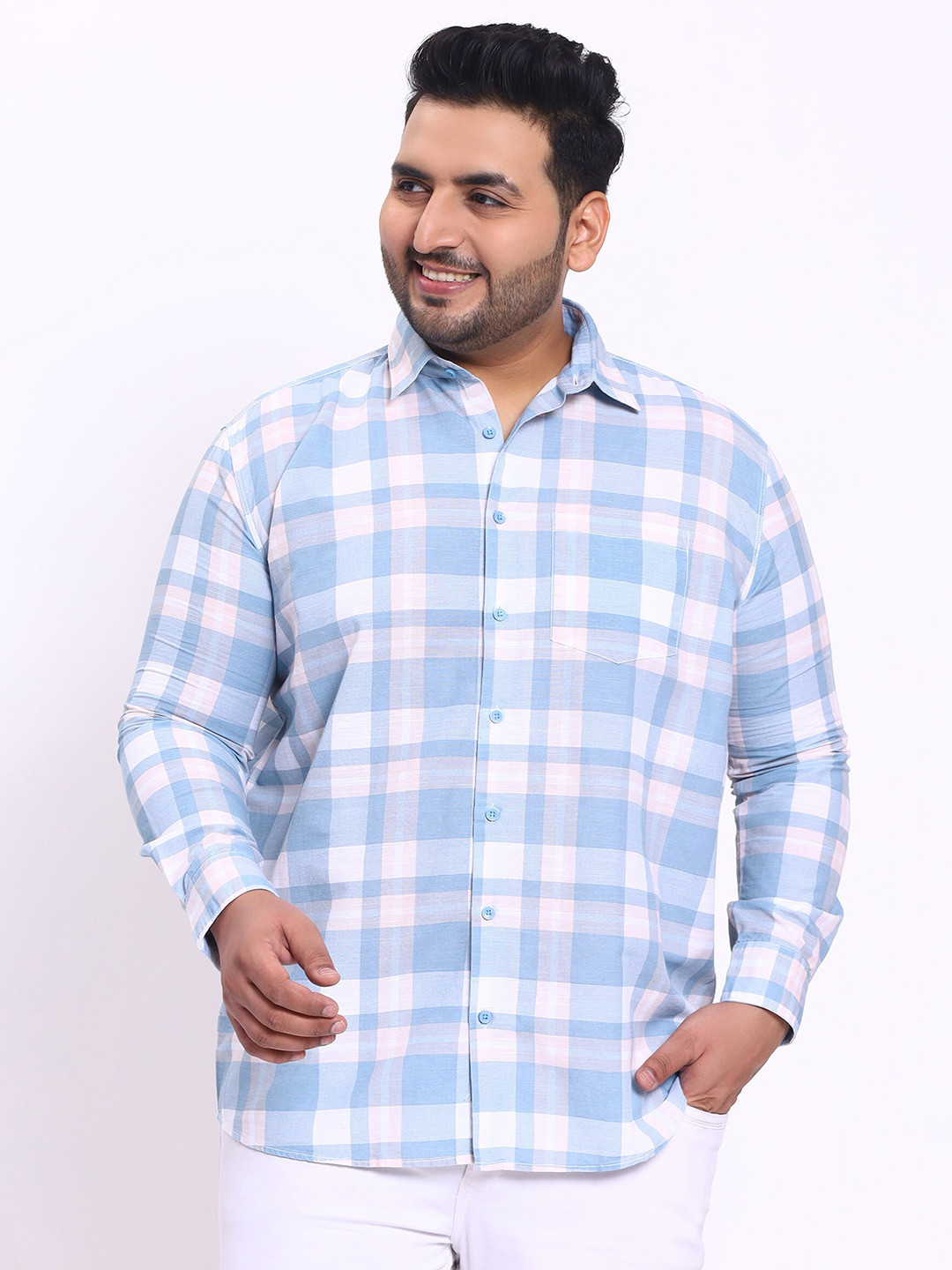 

Toodle Plus Comfort Checked Cotton Linen Casual Shirt, Blue