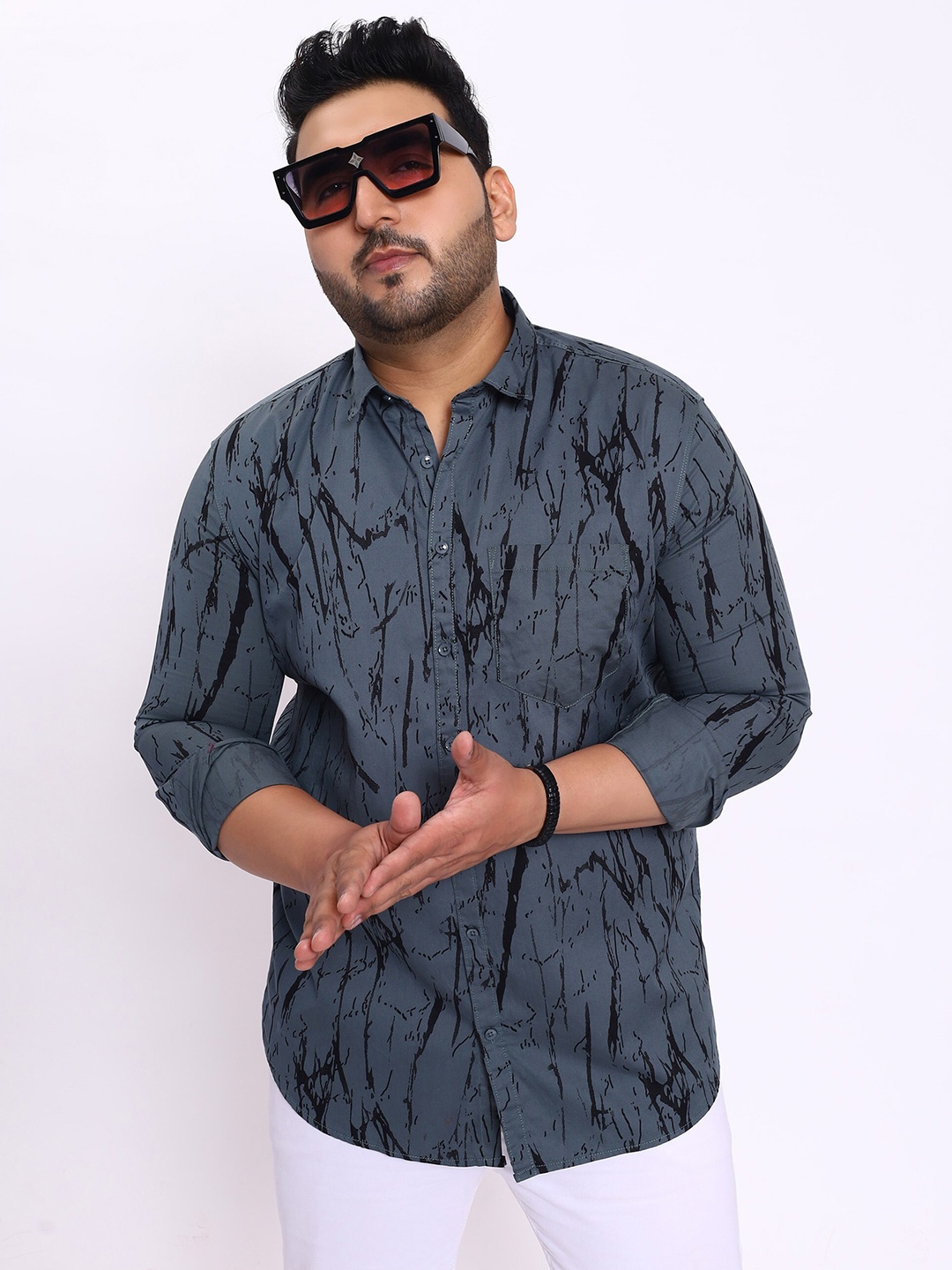 

Toodle Plus Comfort Abstract Printed Spread Collar Casual Pure Cotton Casual Shirt, Grey