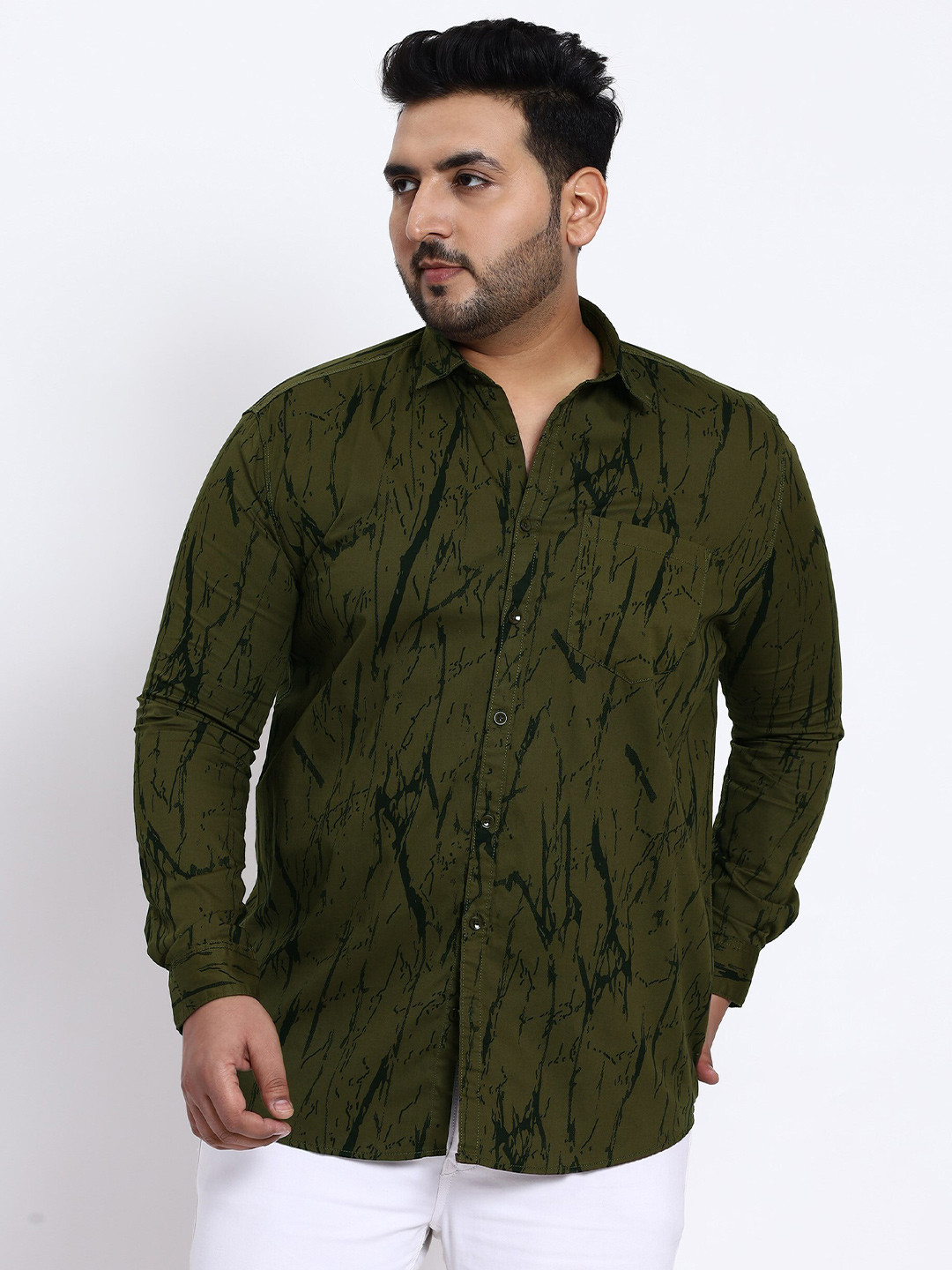 

Toodle Plus Comfort Abstract Printed Pure Cotton Casual Shirt, Olive