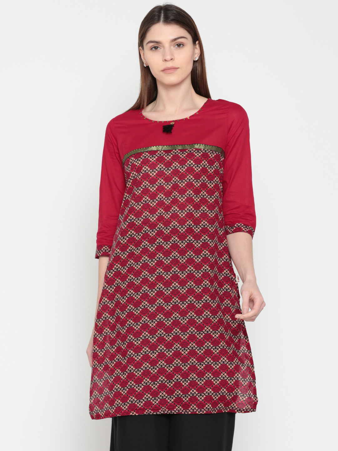 

Karigari Women Red Printed Straight Kurta