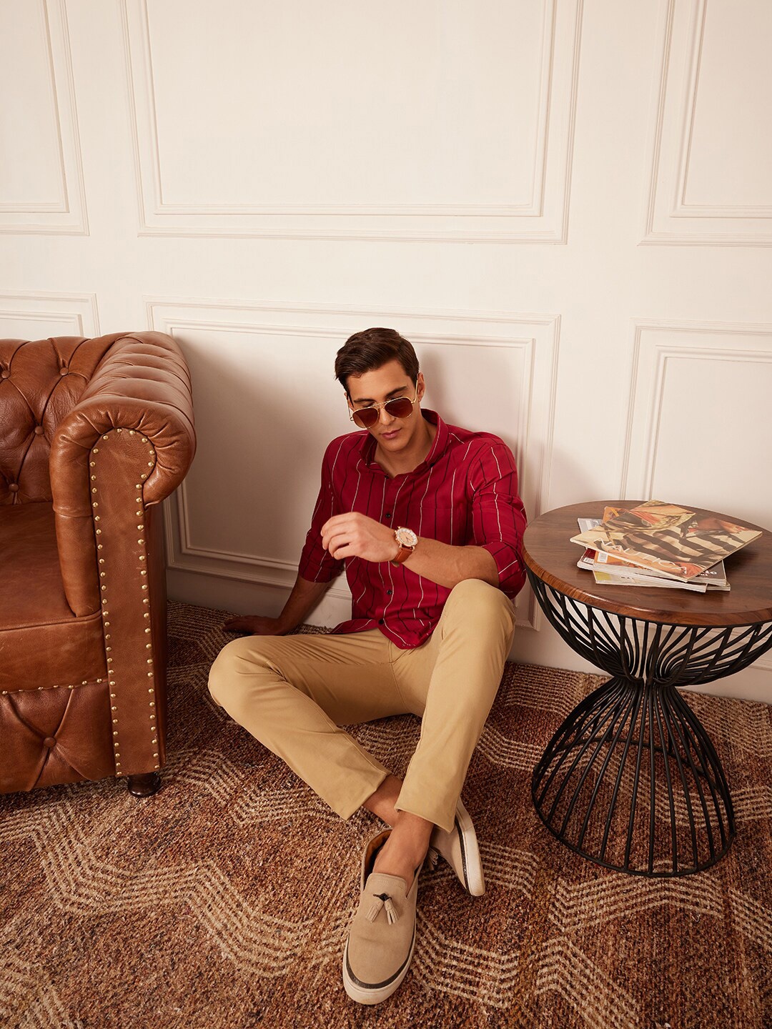 

DENNISON Smart Striped Button-Down Collar Casual Shirt, Red