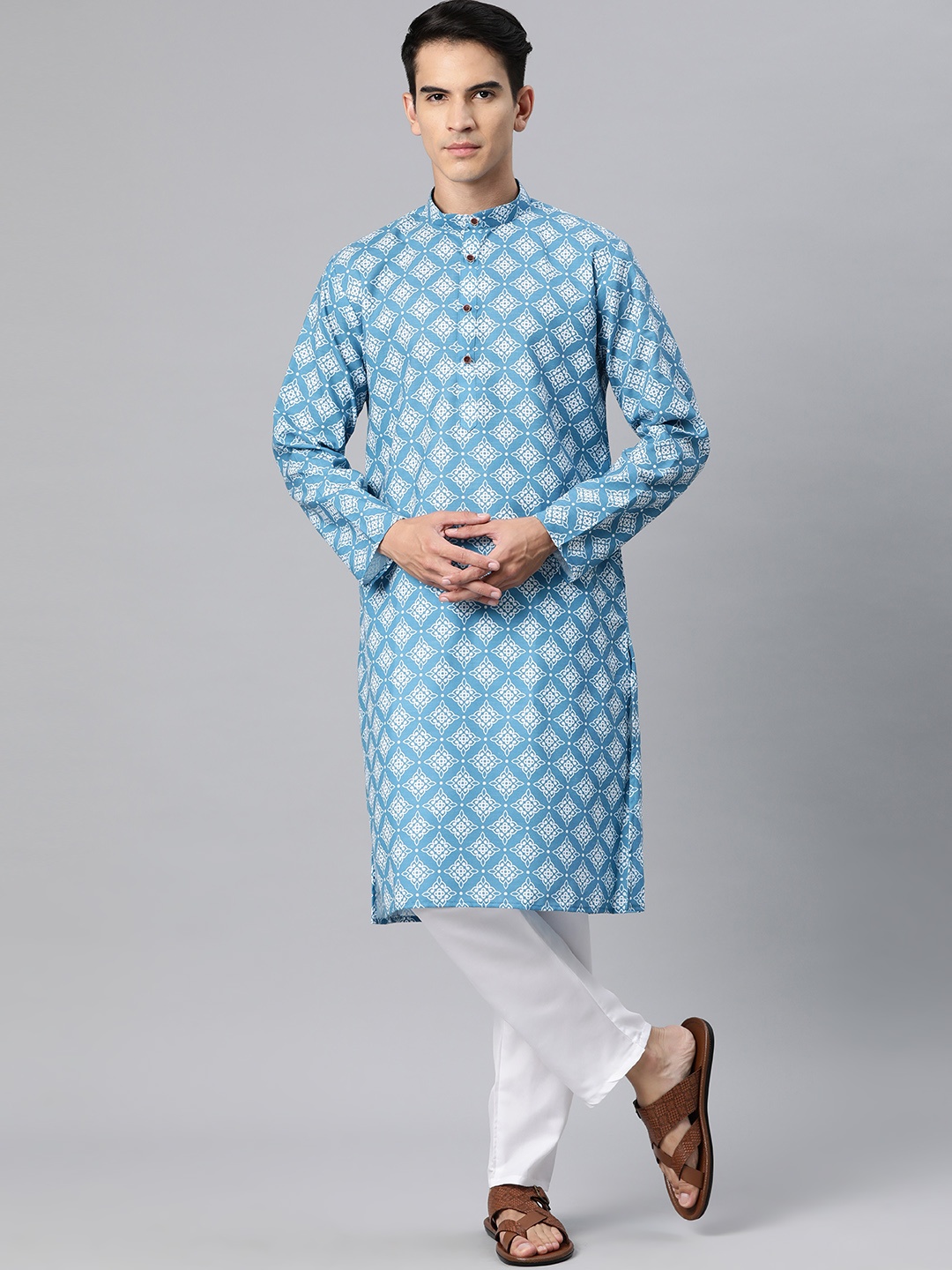 

Luxrio Men Ethnic Motifs Printed Mandarin Collar Kurta, Blue