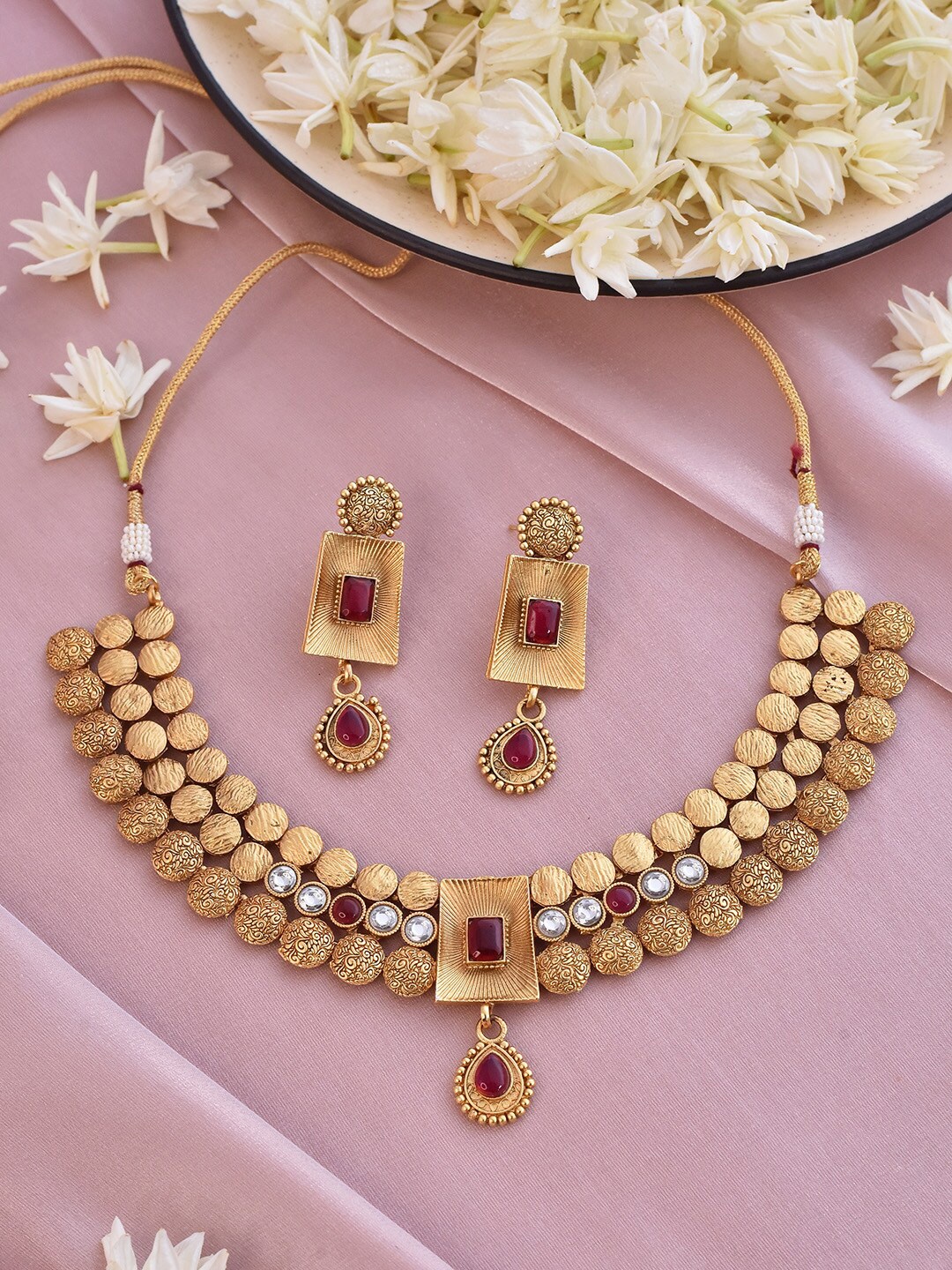 

Swabhimann Jewellery Gold-Plated Temple Necklace Set, Red