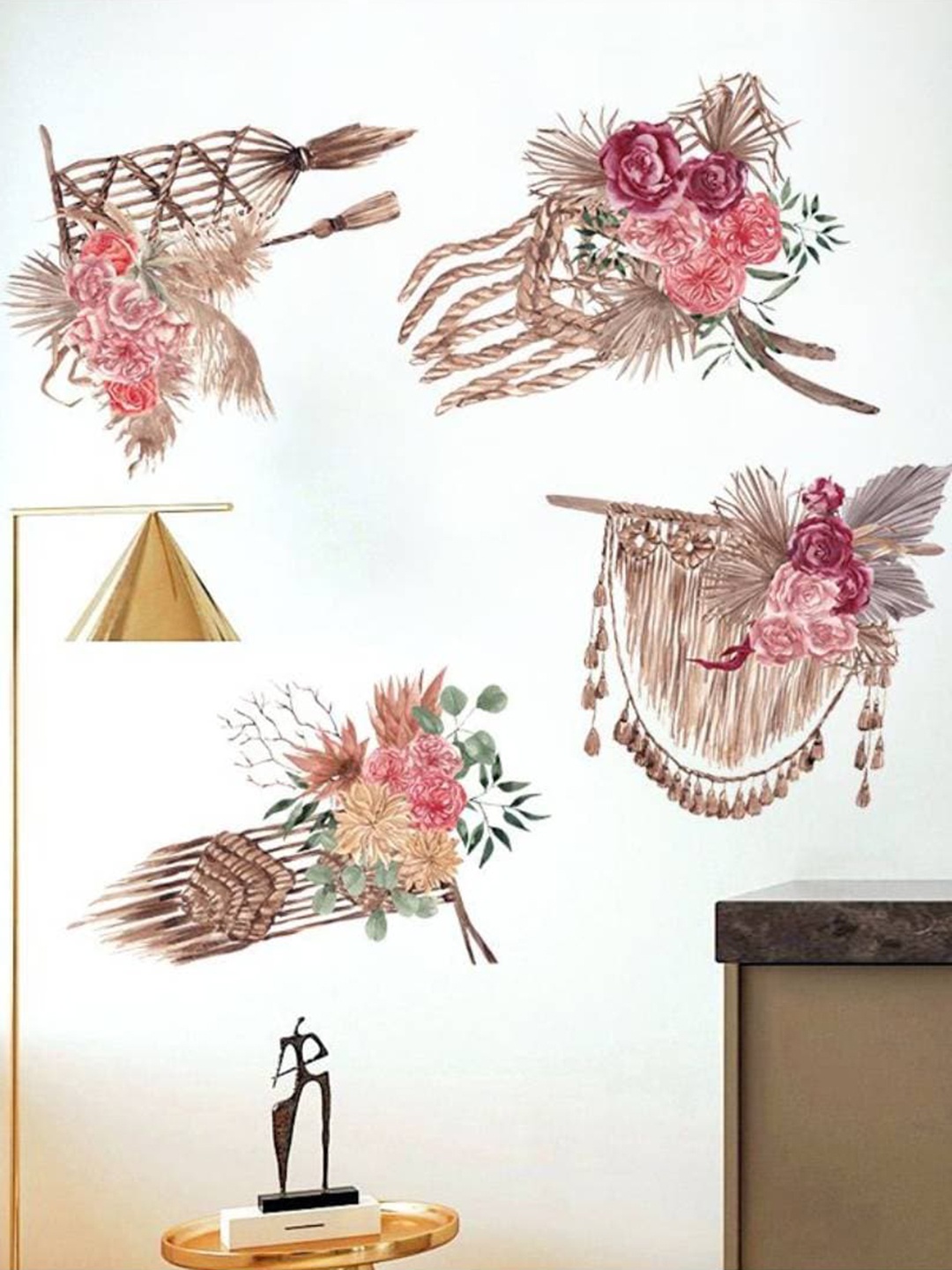 

Jaamso Royals White & Pink Printed Peacock Peel Wall Sticker