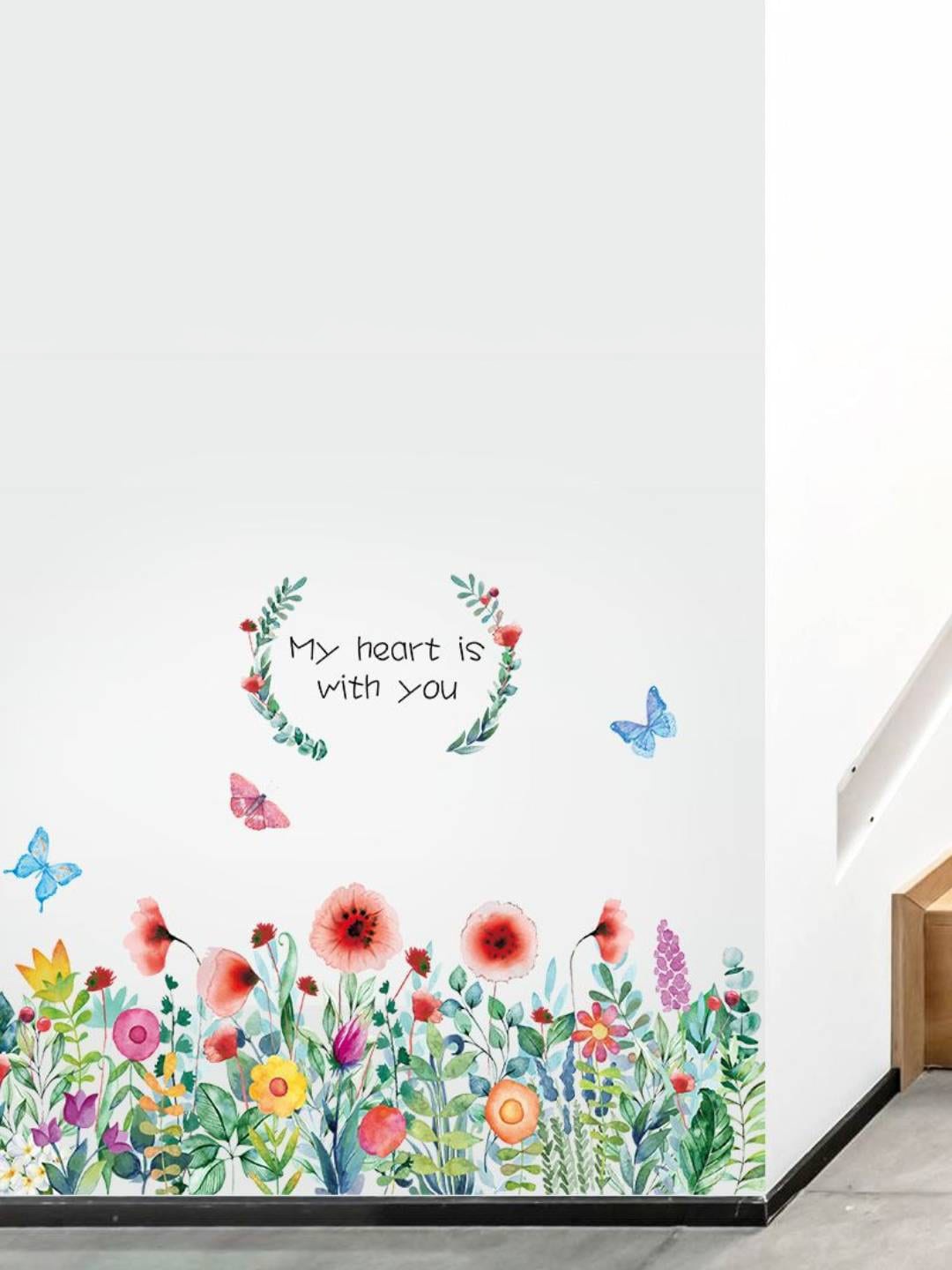 

Jaamso Royals White & Green Printed Flower with Cute Butterfly Wall Sticker