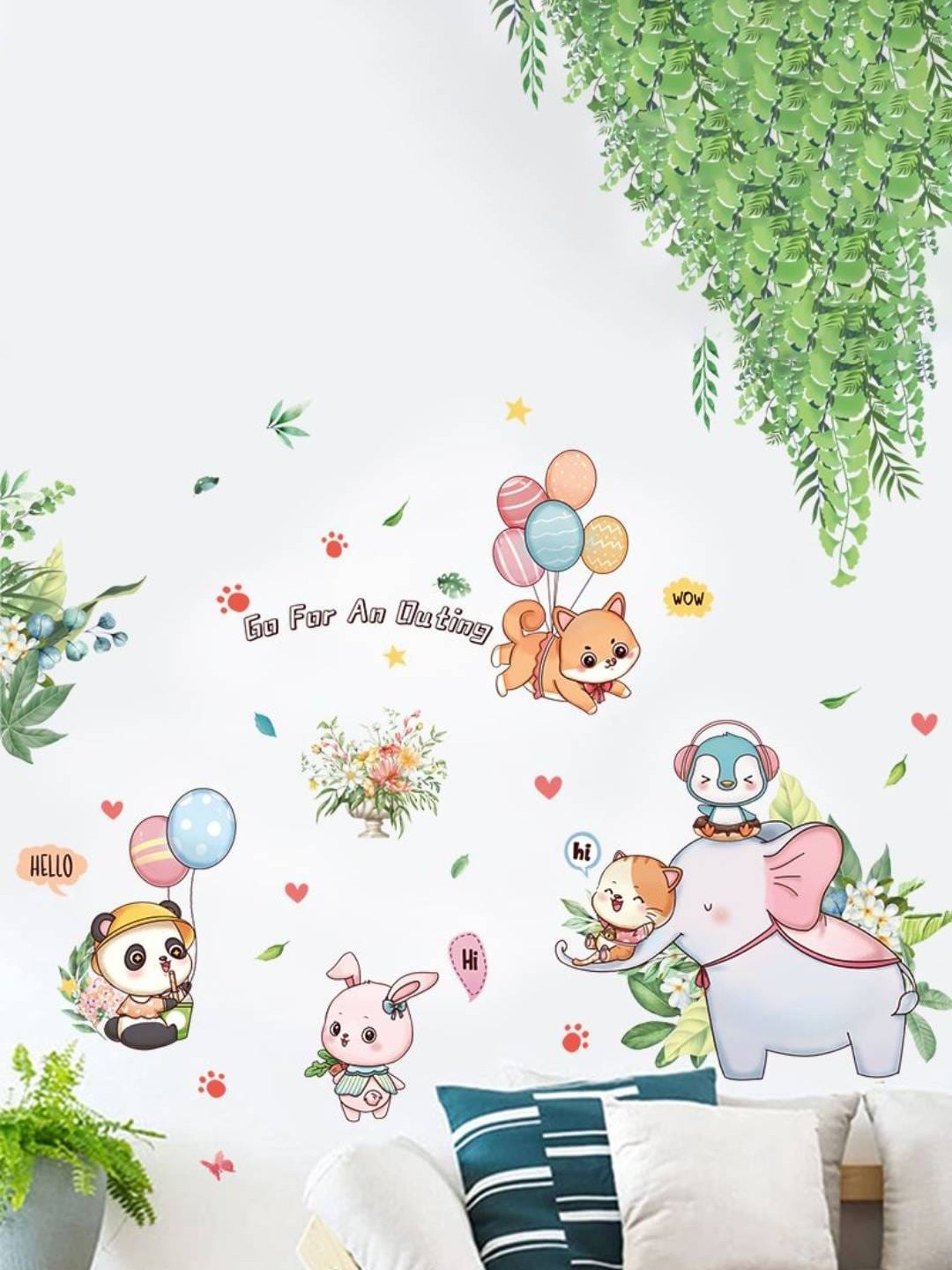 

Jaamso Royals White & Pink Printed Brian Cartoon with Elephant Wall Sticker
