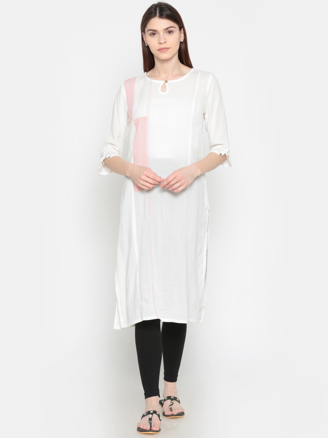 

Karigari Women Off-White Striped Straight Kurta