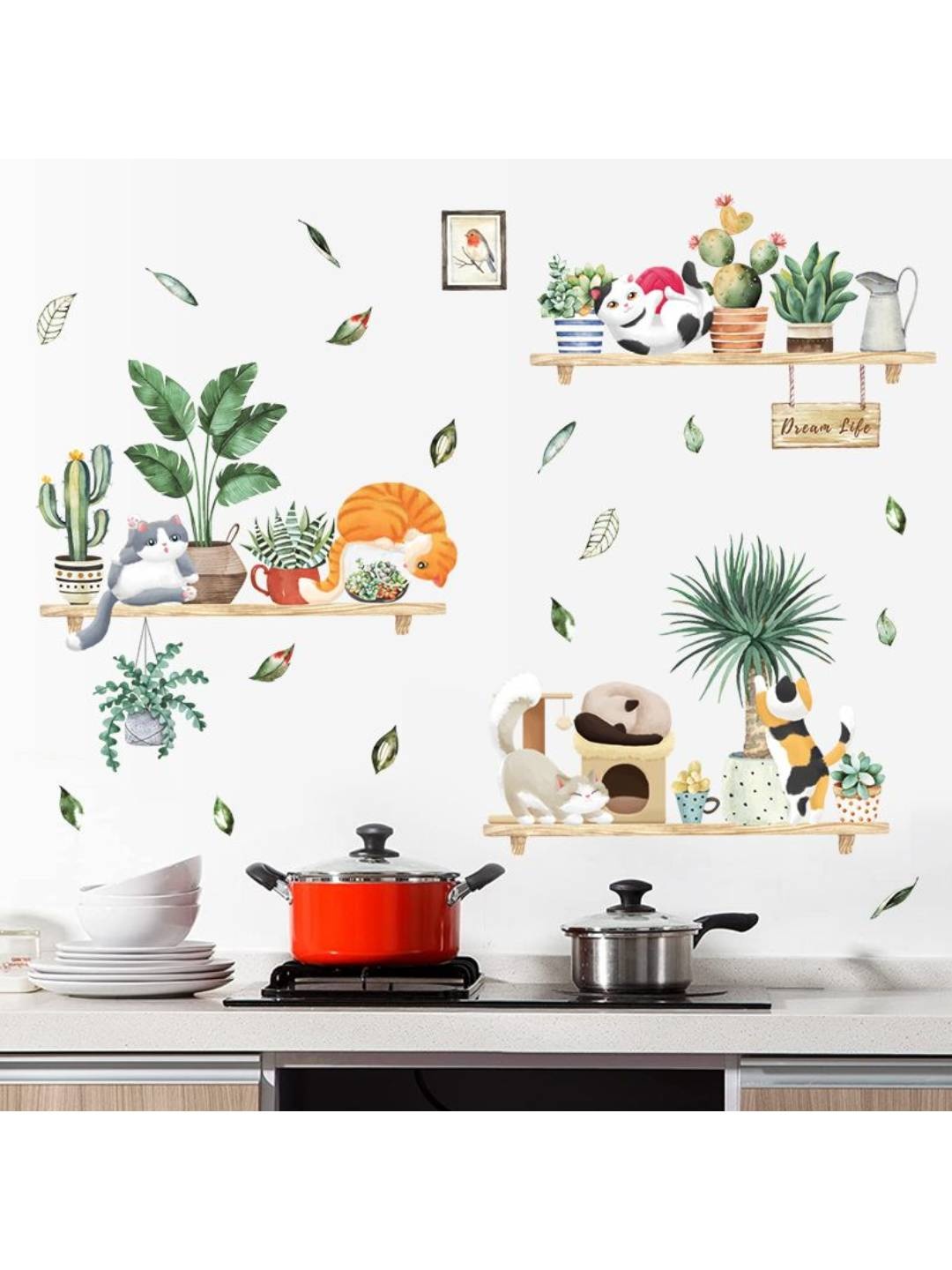 

Jaamso Royals Green Printed Plant Potted Kitten Style Wall Sticker, Brown