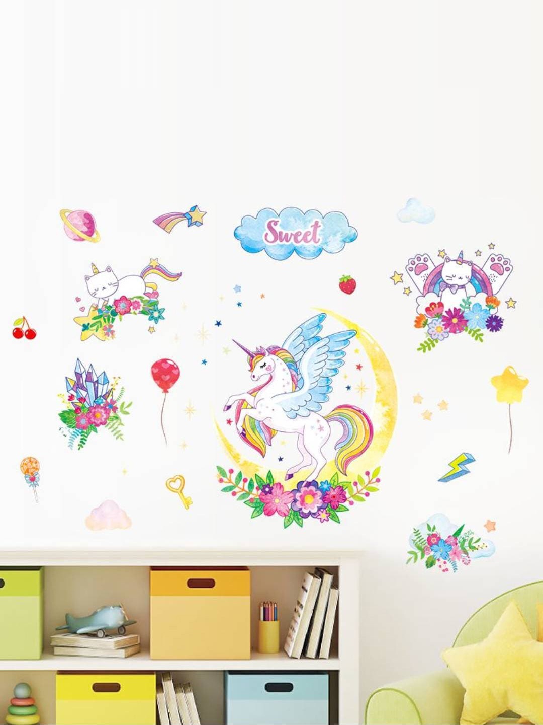 

Jaamso Royals Pink & Blue Printed Blooming Flowers Romantic Plants Window Wall Sticker