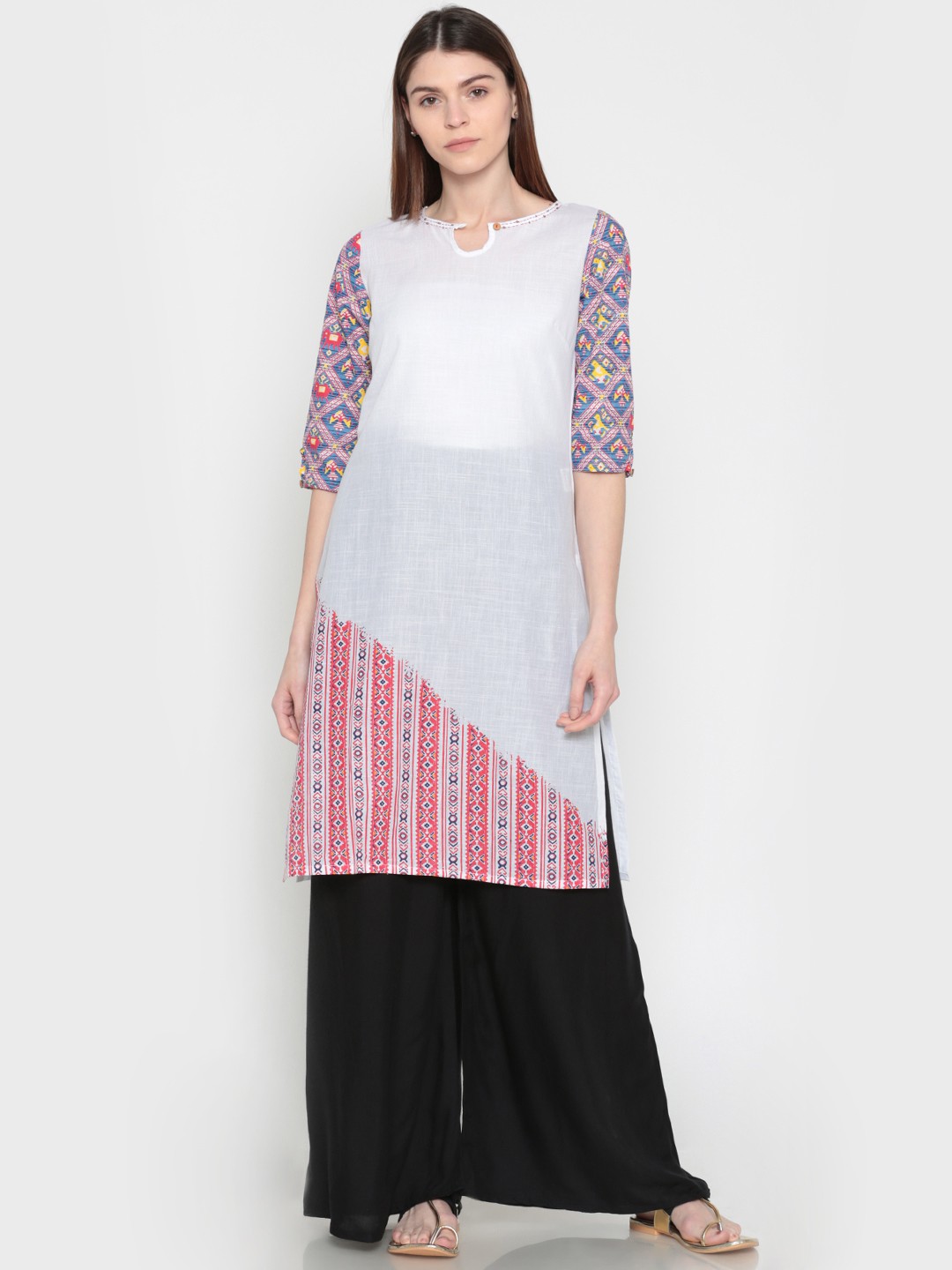 

Karigari Women White Yoke Design Straight Kurta