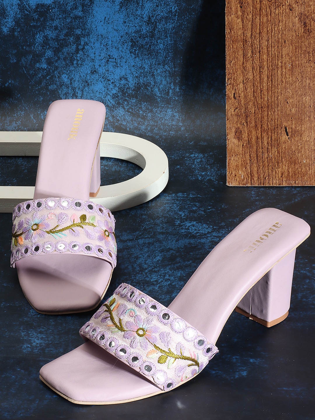 

Anouk Embellished Ethnic Block Heels, Purple