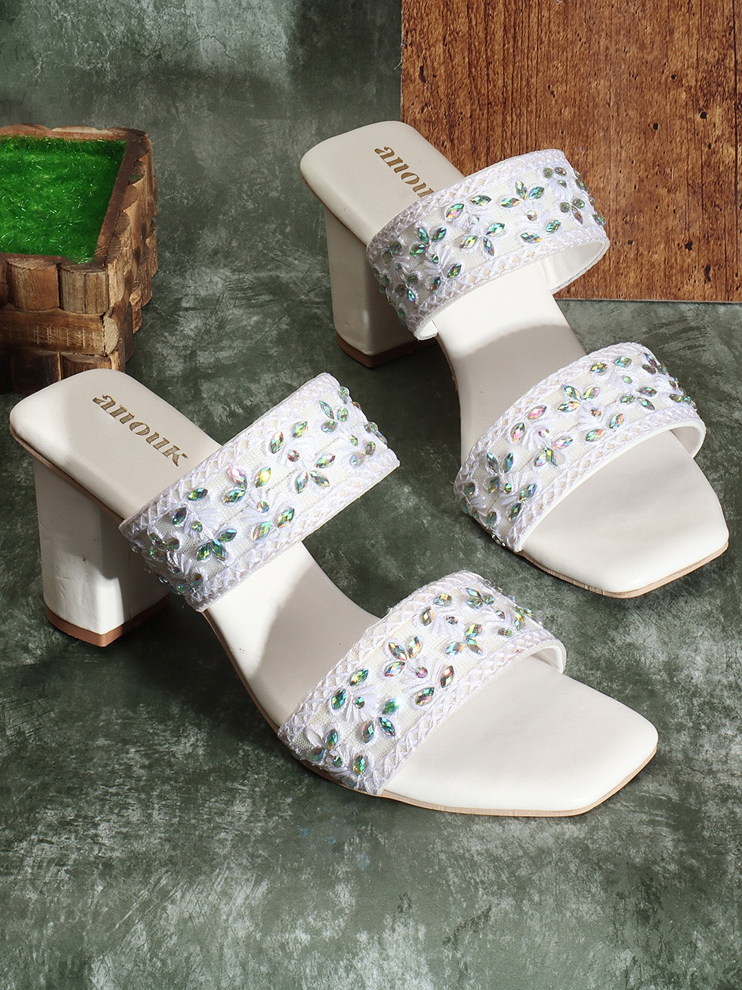 

Anouk Ethnic Embellished Block Heels, White